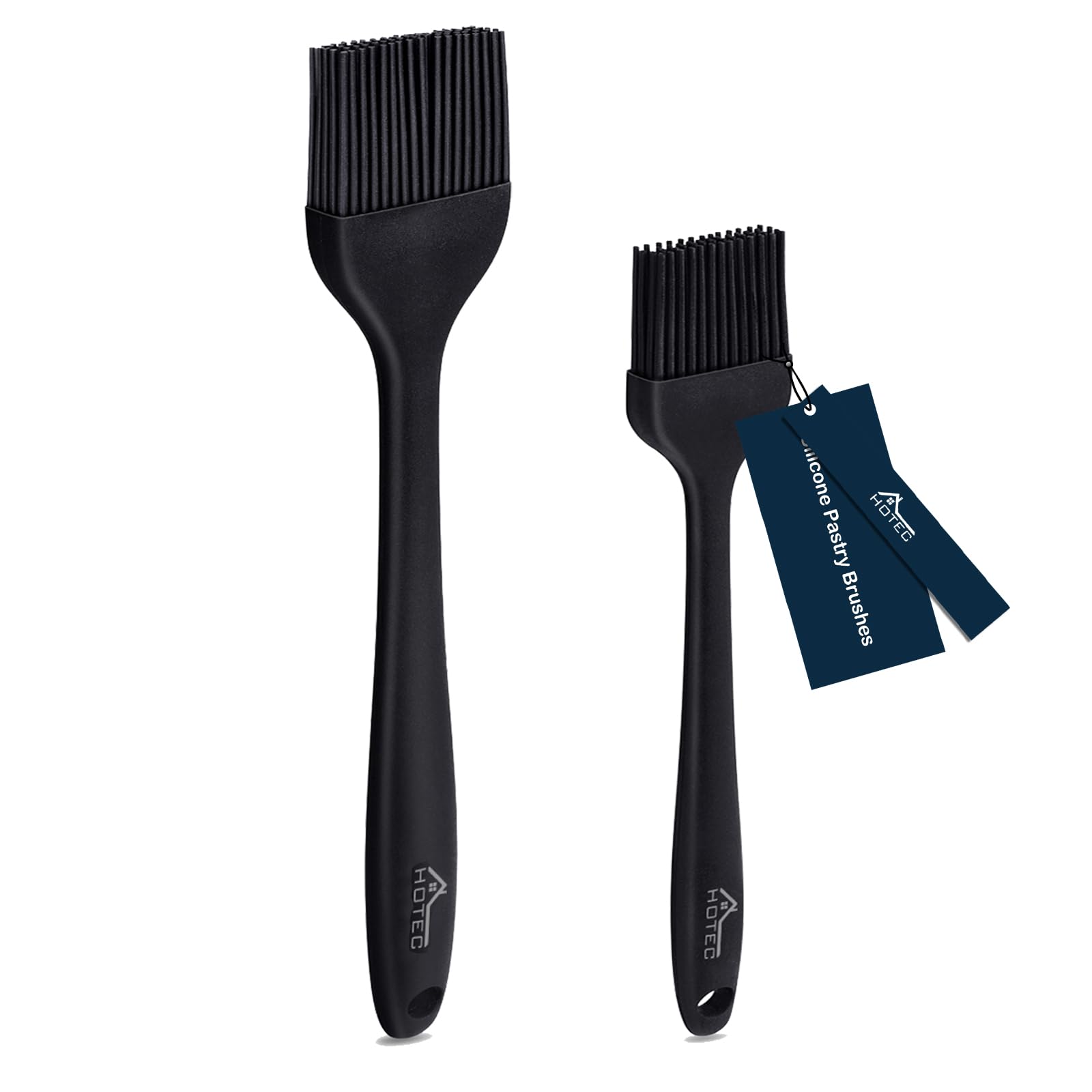 HOTEC Silicone Basting Brushes - Heat Resistant Pastry Brush for Oil, Butter, Sauce & Marinades - BPA Free & Dishwasher Safe - Perfect for BBQ Grilling, Baking, Cooking & Kitchen Use (Black, 2-Pack)