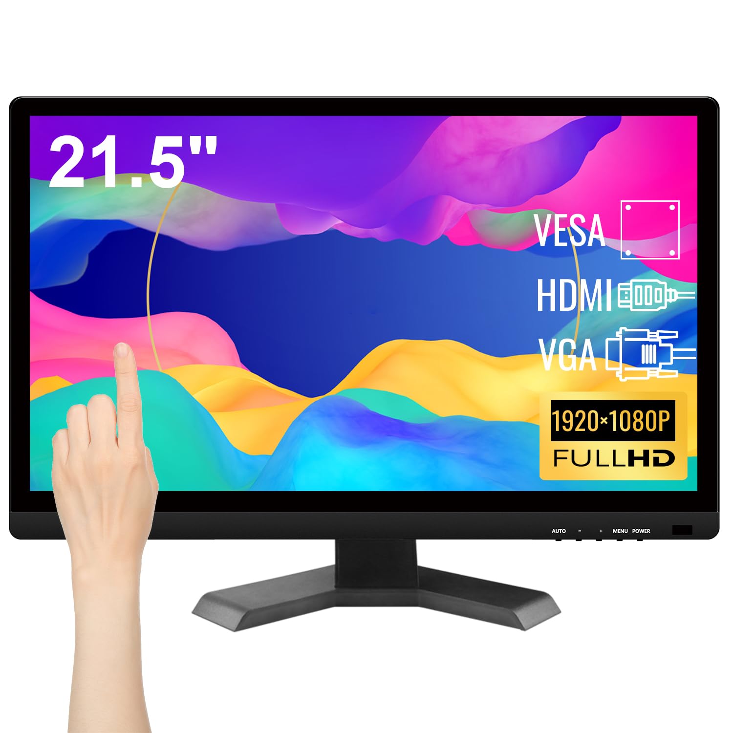 21.5 Inch Full HD Touchscreen Monitor - 1920x1080P Resolution, 10-Point Multi-Touch, HDMI/VGA/USB Ports, Built-in Speakers - Ideal for Digital Signage, Interactive Kiosks, and Creative Design Workstations