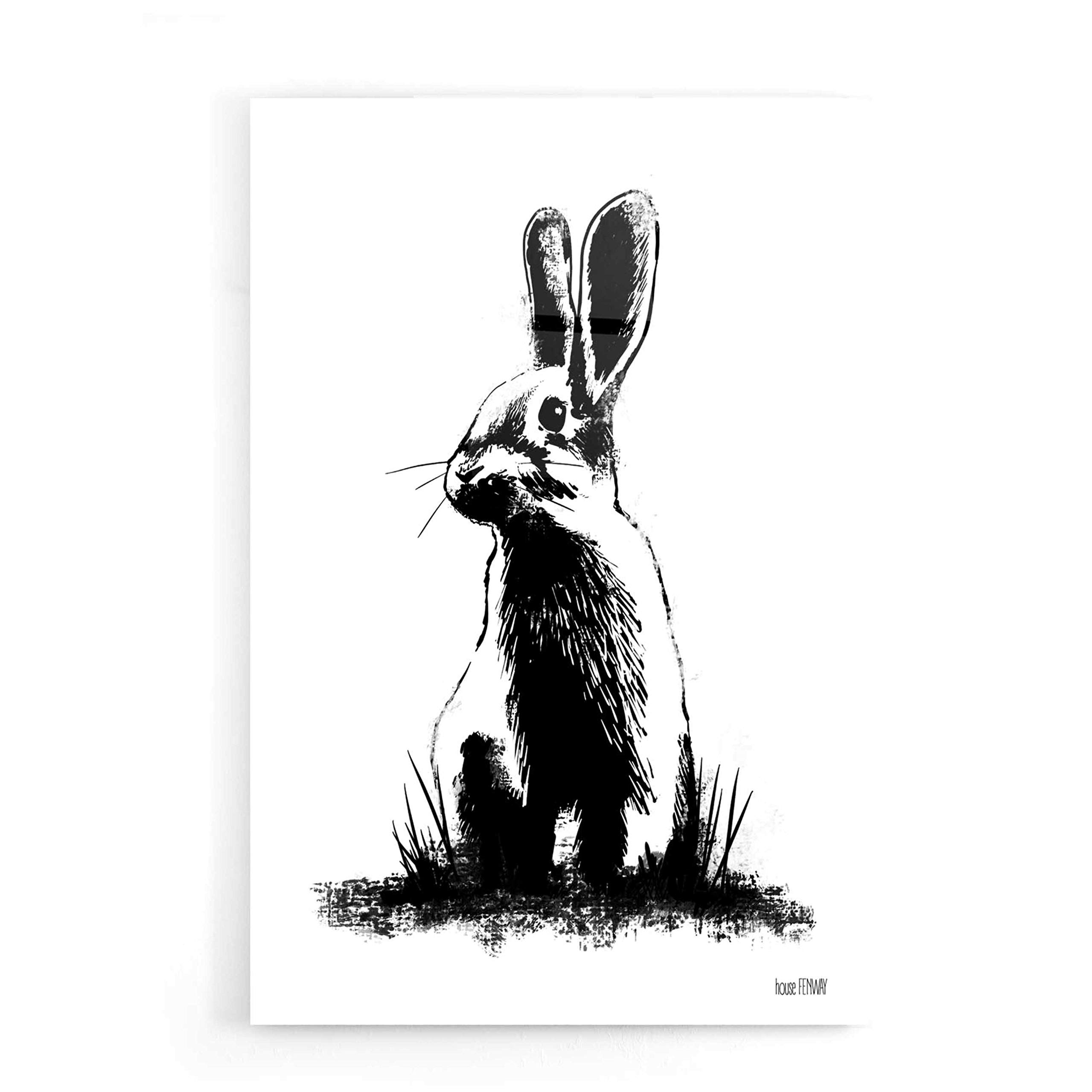 Farmhouse Rabbit Acrylic Glass Wall Art - 16x24 Inches Modern Home Decor by House Fenway - Perfect for Living Room, Bedroom & Office Decorations