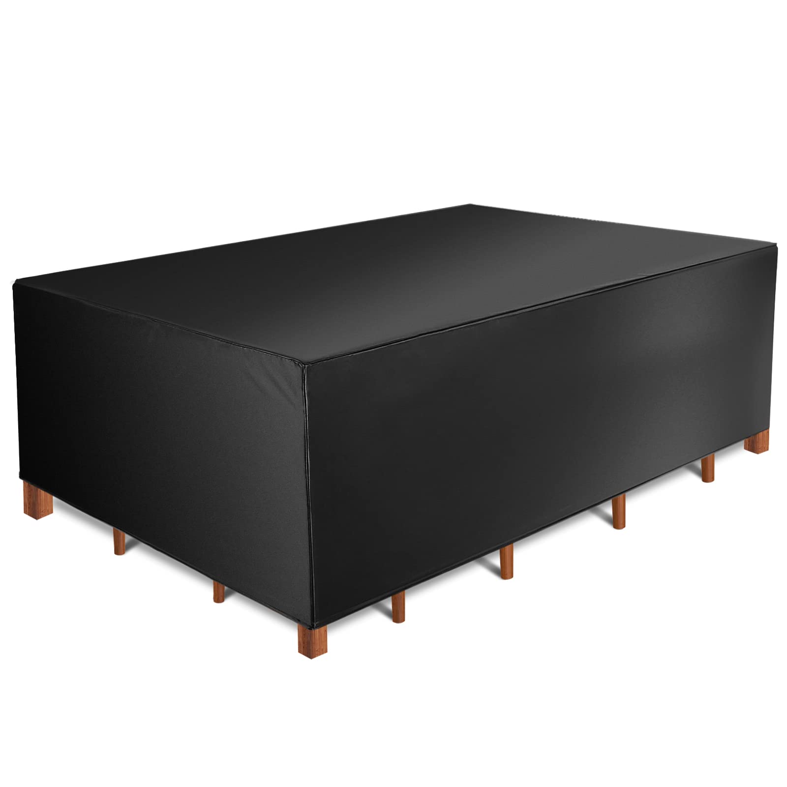 CHENHAO Waterproof Outdoor Table Cover - UV-Resistant Patio Furniture Protector for Rectangular Table & Chairs Set (Black) | Perfect for Backyard, Garden & Poolside Use