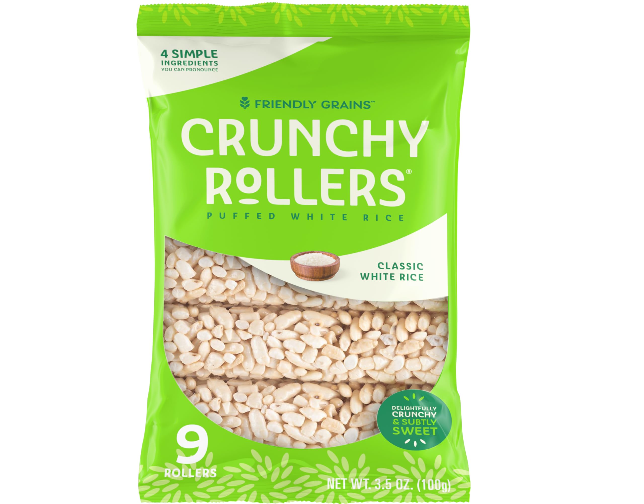 Crunchy Classic White Rice Rollers - Sweet & Crispy Puffed Rice Snacks for Adults & Kids | Healthy Gluten-Free Snack Rolls | 3.5oz Individual Packs (12x8) | Perfect for School Lunches, Office Snacks & On-the-Go Treats