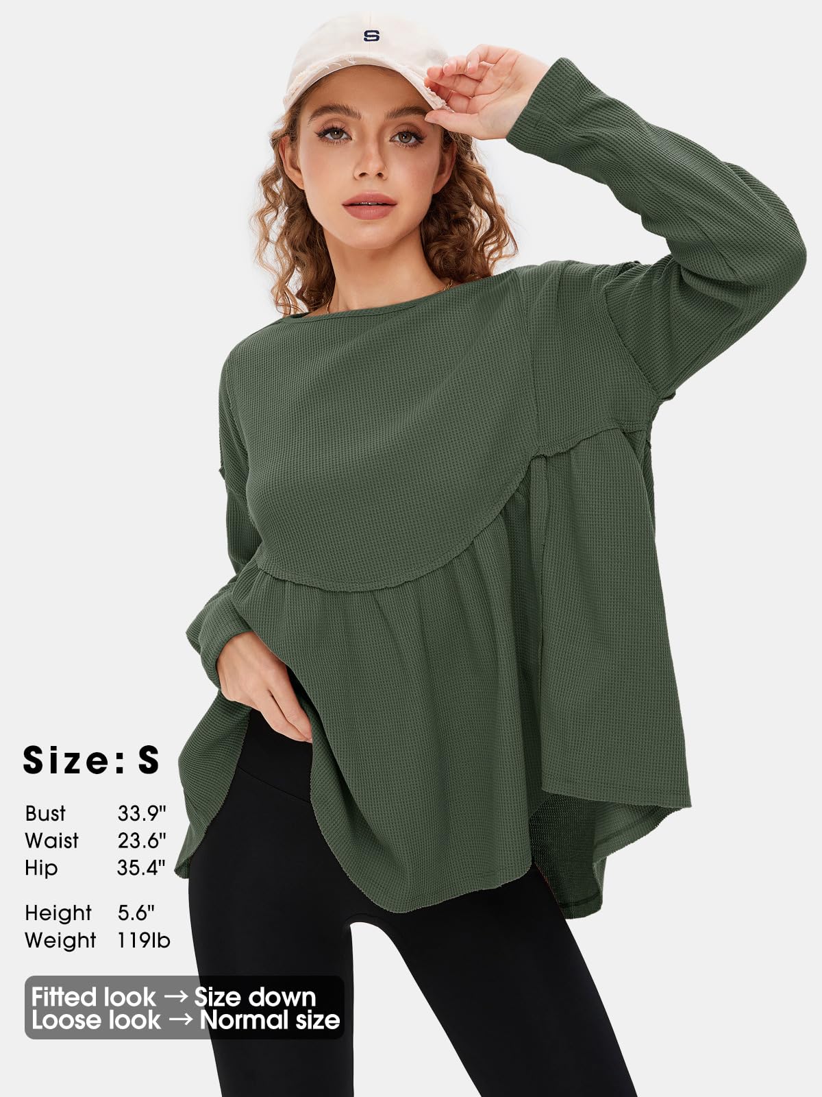 EXLURA Women's Waffle Knit Long Sleeve Crewneck Tunic Top - Loose Fit Babydoll Style Maternity Shirt for Fall Fashion 2025 | Casual Wear, Layering Piece, Pregnancy Outfits & Autumn Wardrobe Essential