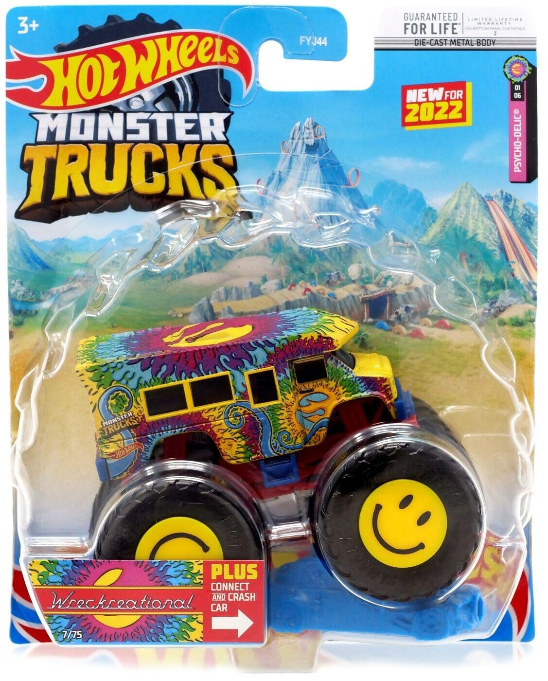 Hot Wheels Monster Trucks Psycho-Delic Wreckreational Die-Cast Toy Car - Collectible Vehicle for Kids & Adults - Perfect for Playtime, Display & Racing Battles