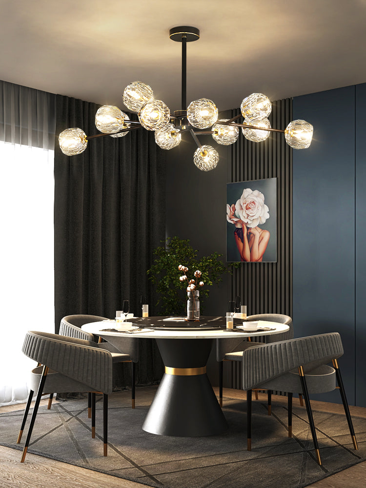 Crystal Ball Round Cluster Chandelier - Elegant Glass Sphere Ceiling Light Fixture for Dining Room, Bedroom & Living Room Decor