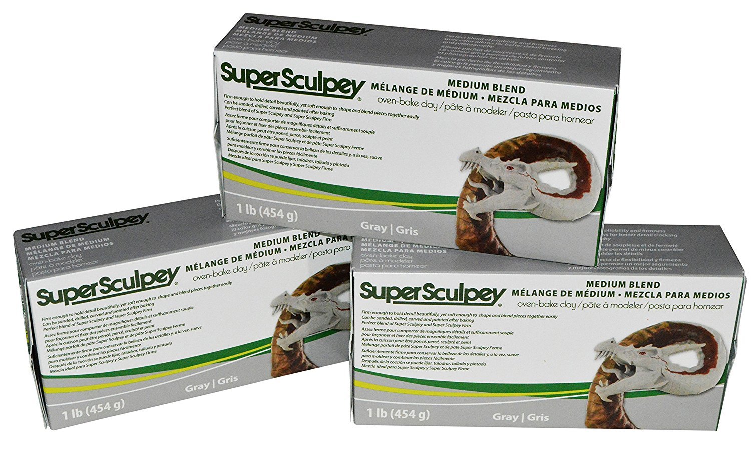 Super Sculpey Medium Blend Gray Oven-Bake Polymer Clay - 1 Lb (3-Pack) - Perfect for Sculpting, DIY Crafts & Model Making - Ideal for Artists, Hobbyists & Cosplay Props