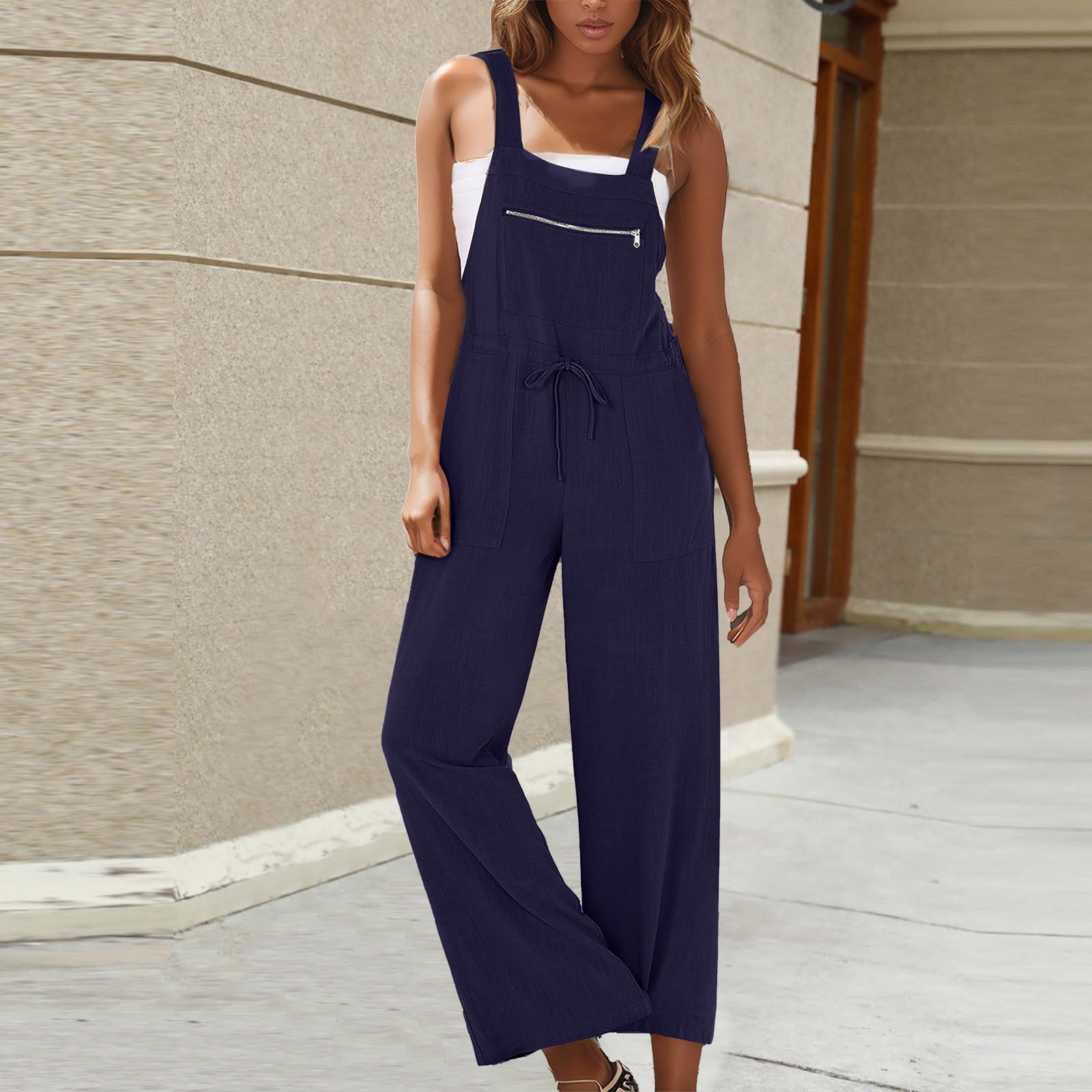 Women's Casual Sleeveless Jumpsuit - Loose Fit Wide Leg Romper with Adjustable Straps | Beach Outfits, Summer Wear, Vacation Essentials & Boho Fashion Style
