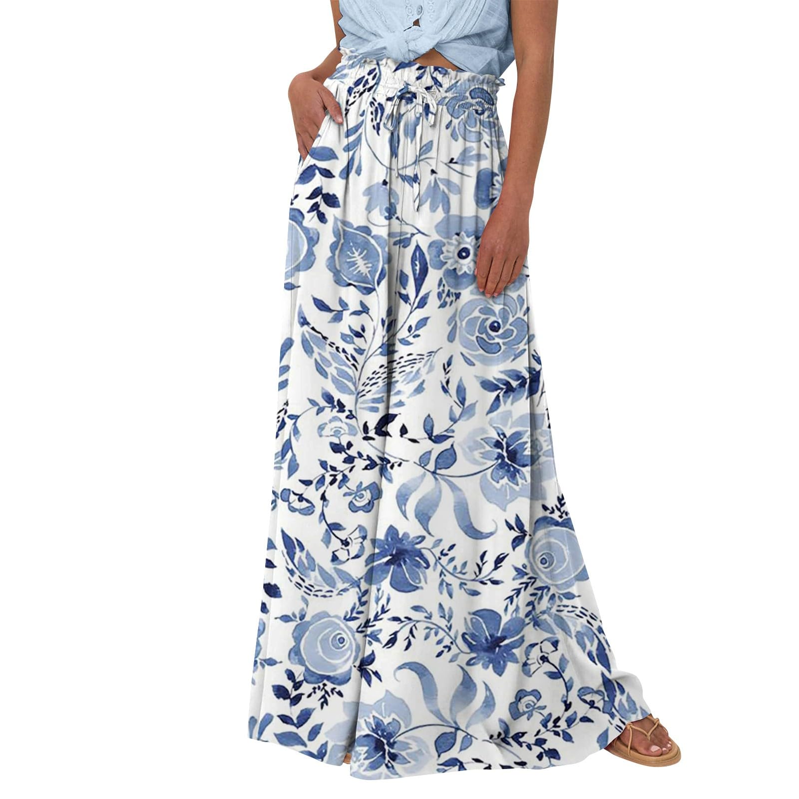 **Lightweight Wide Leg Women's Pants – Adjustable Waist Drawstring, Boho Flowy Palazzo Pants for Summer, Beach & Casual Wear with Pockets**    *(Perfect for Vacation, Yoga, Lounging & Everyday Comfort!)*