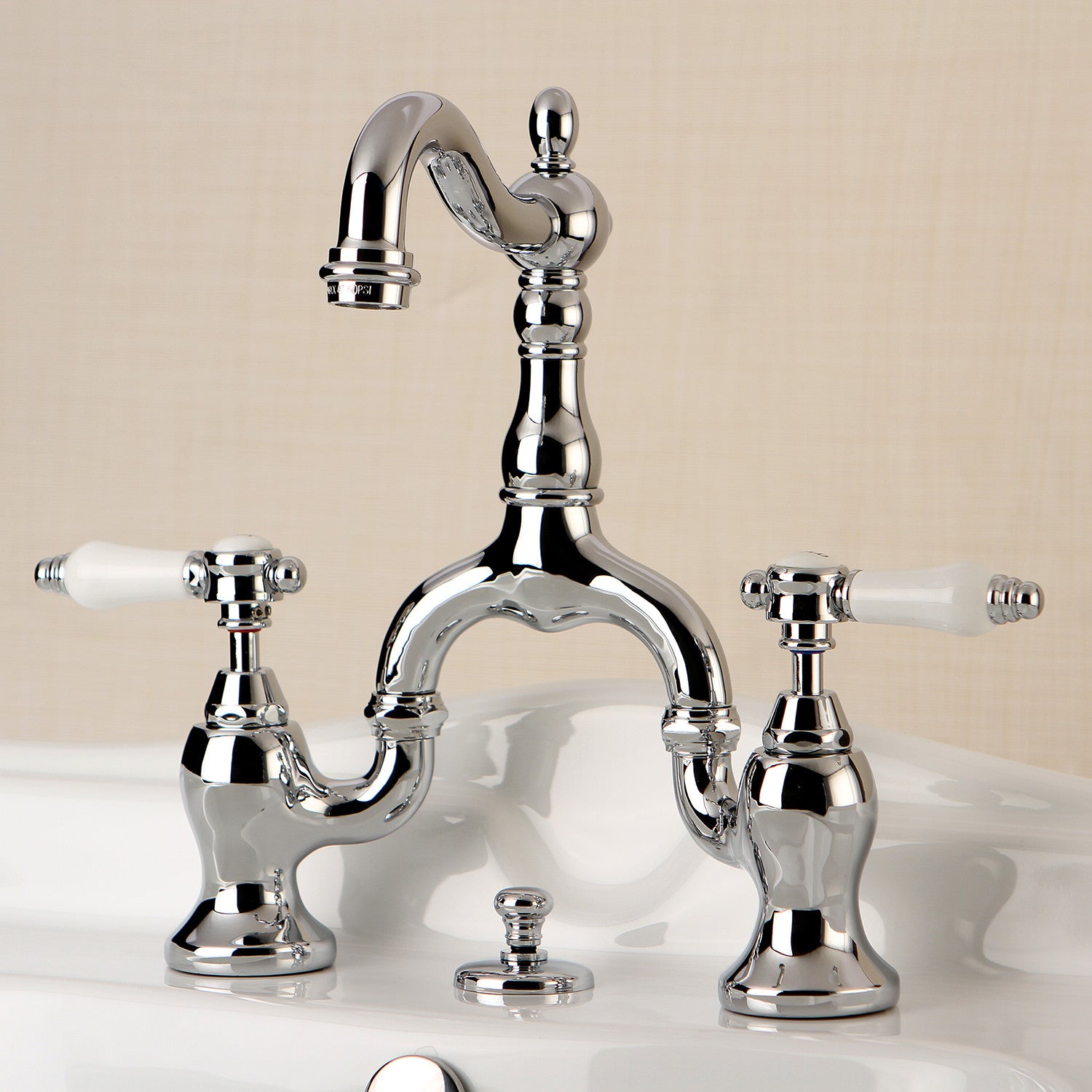 Bel Air KS7971BPL 3-Hole Deck Mount Bathroom Sink Faucet with Brass Pop-Up Drain - Polished Chrome Finish - Two Handle Bridge Design for Vanities & Powder Rooms