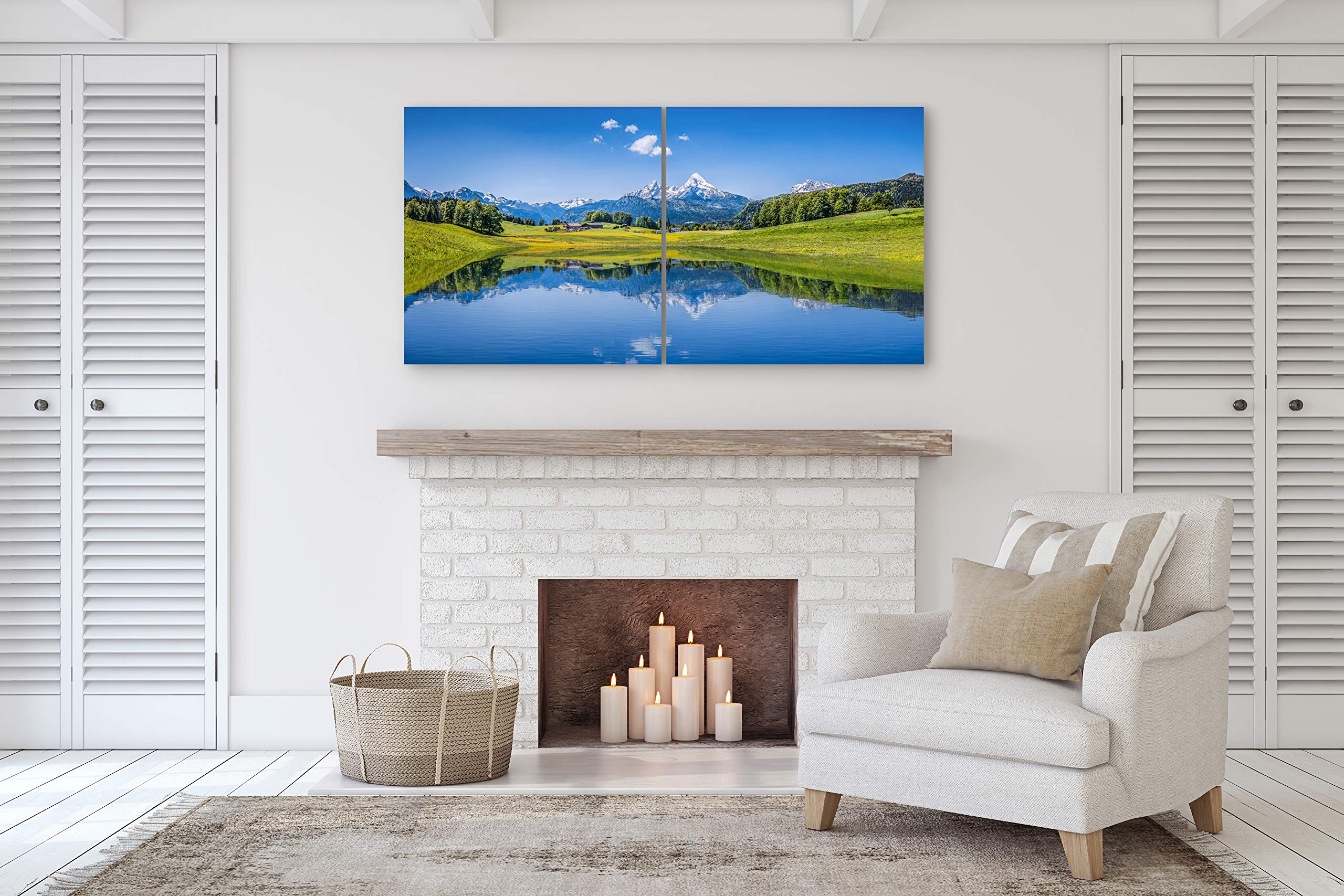 2-Piece Mountain Landscape Wall Art Set - Framed Winter Snowy Lake Canvas Prints for Living Room, Kitchen, Bedroom & Office Decor | Perfect Home Gift for Nature Lovers | Ideal for Cozy Cabin, Rustic Farmhouse or Modern Interior Design