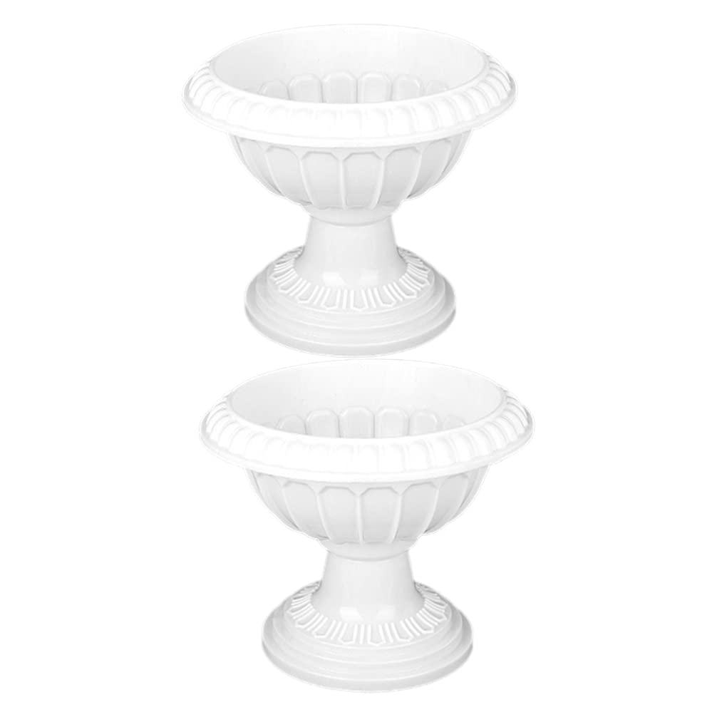 Yardwe 2-Pack White Grecian Urn Planters - Classic Plastic Flower Pots for Indoor & Outdoor Decor, Wedding Centerpieces, Garden, Patio, and Home Décor