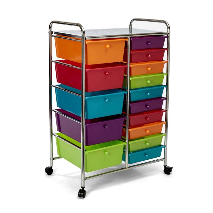 15-Drawer Rolling Organizer Cart with Wheels - Pearlescent Multi-Color Storage Solution for Craft Room, Office Supplies & Beauty Products Organization