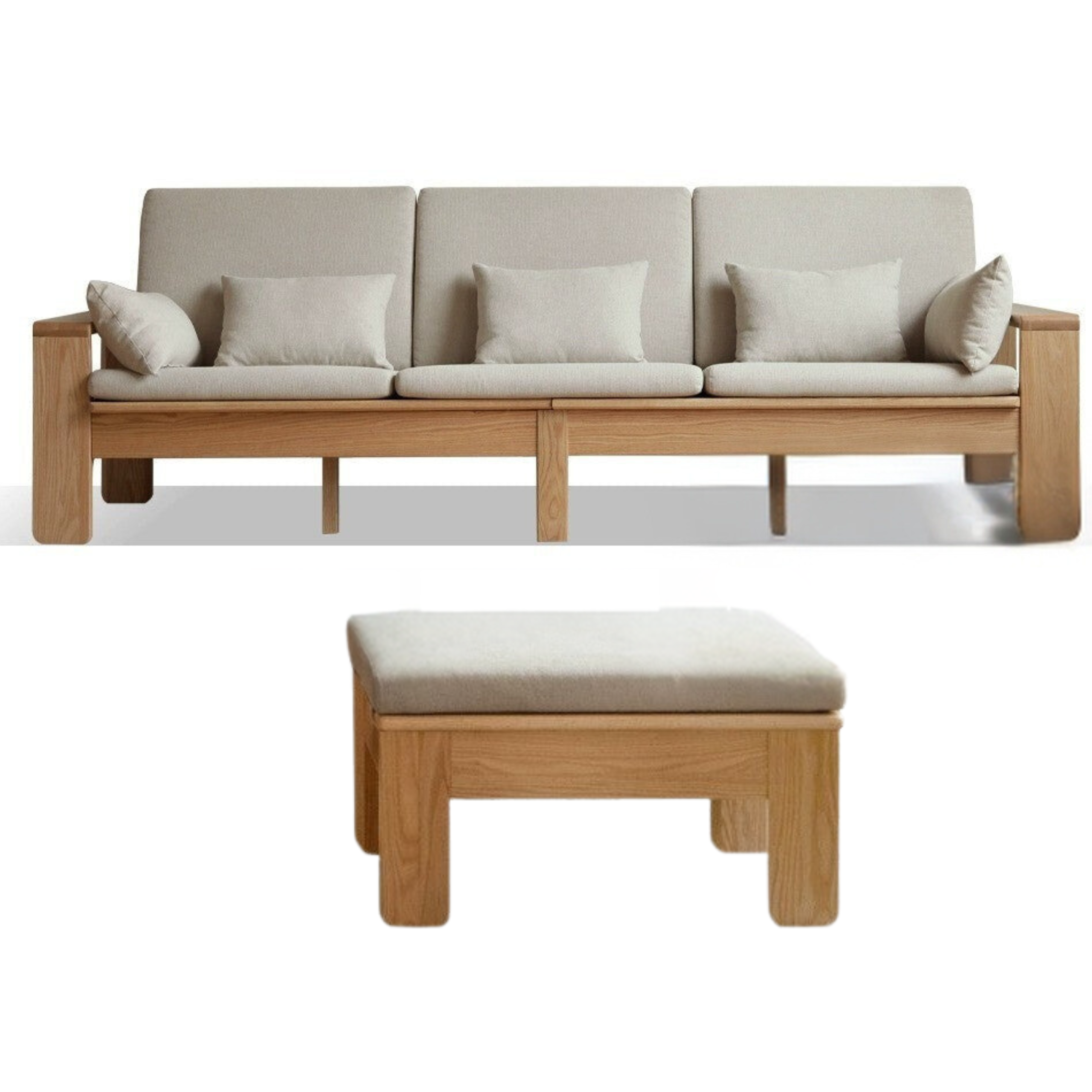 Modern Nordic Fabric Sofa - Solid Oak Wood Frame - Stylish & Durable Living Room Furniture for Small Spaces & Apartments