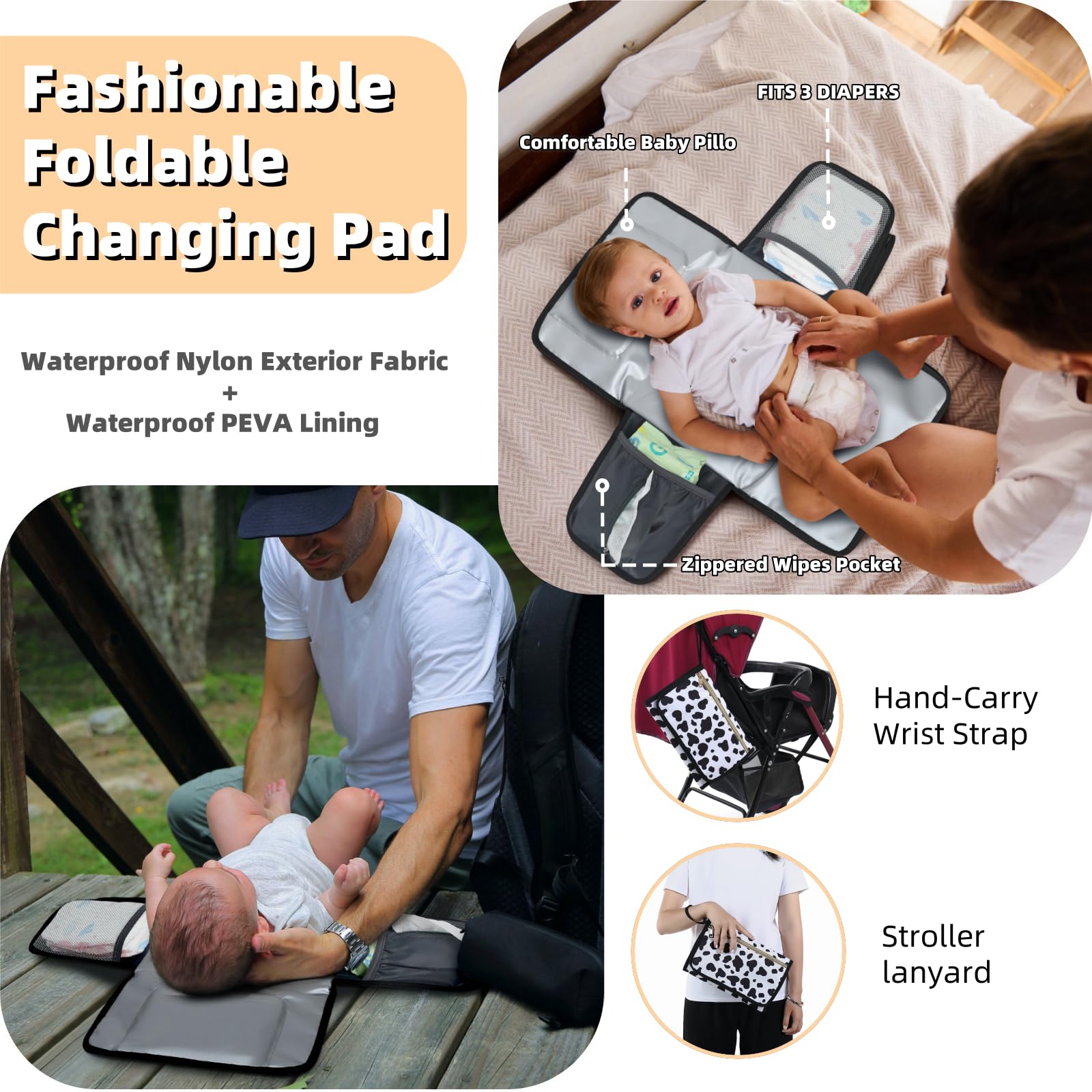 ROSEGIN Large Waterproof Diaper Backpack for Moms - Baby Bag with Changing Pad & Pacifier Case - Stylish Travel Diaper Bag for Boys, Girls & Toddlers - Perfect for Baby Showers, Registry & On-the-Go Parenting (Cow Print)