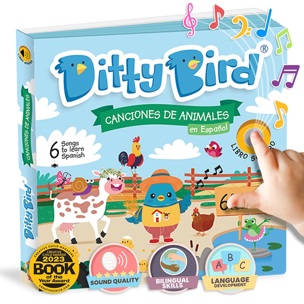 Ditty Bird Spanish Nursery Rhymes Sound Book - Bilingual English/Spanish Musical Books for Toddlers & Babies | Interactive Animal & Bedtime Songs | Early Learning & Language Development | Perfect for Storytime, Gifts & Spanish Immersion (Libro en Español para Bebés)