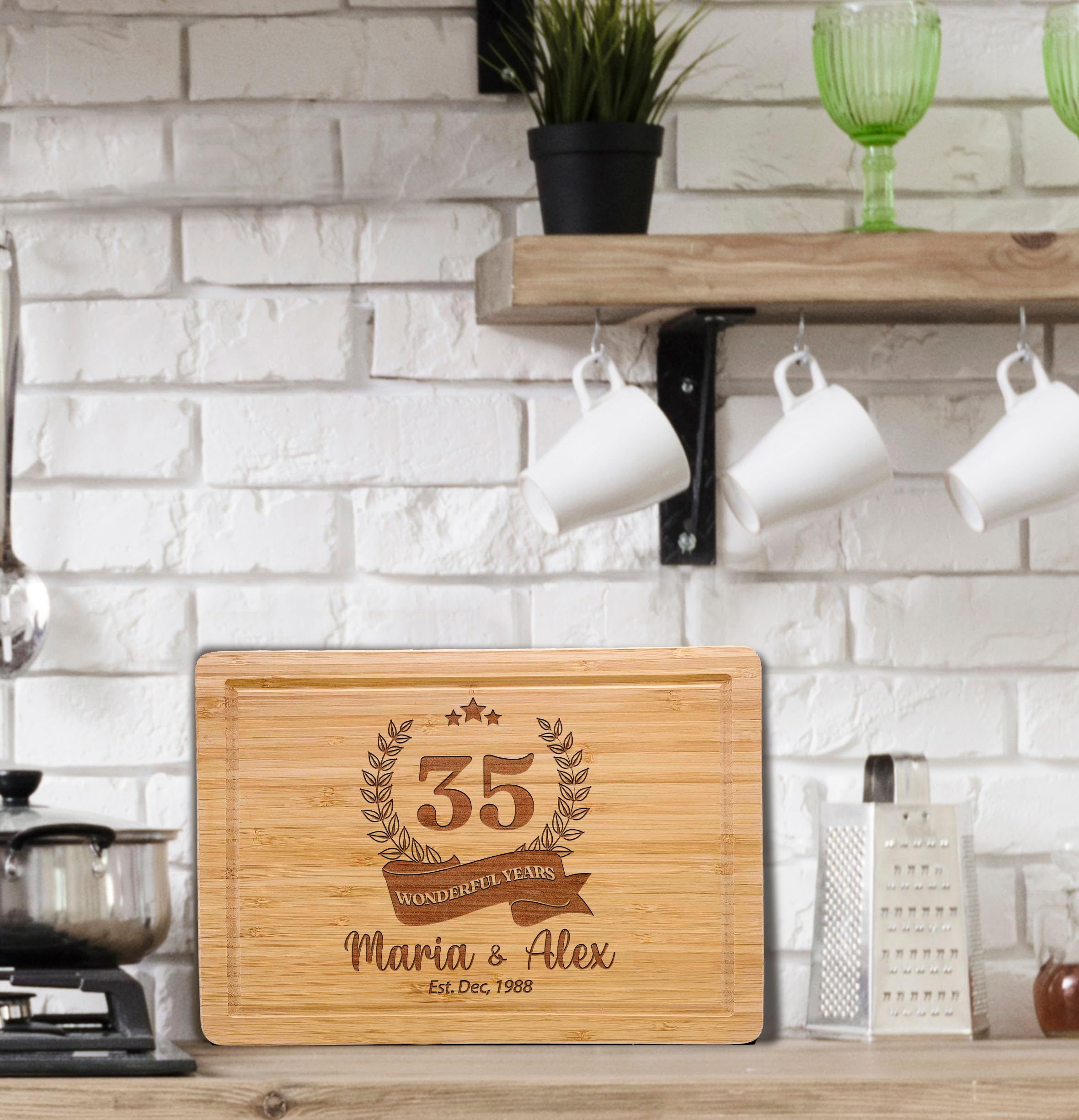 Personalized Wooden Cutting Board for Couples - Custom Anniversary Gift for Parents, Wedding, Housewarming & Bridal Shower - Engraved 25th/50th Anniversary Gift - Perfect for New Home & Romantic Dinners