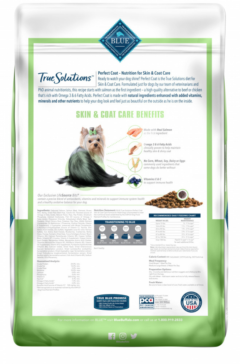 Blue Buffalo True Solutions Perfect Coat Skin & Coat Care Formula Salmon Recipe Adult Dry Dog Food - Premium Omega Fatty Acids for Healthy Skin & Shiny Coat - Ideal for Adult Dogs with Sensitive Skin or Allergies