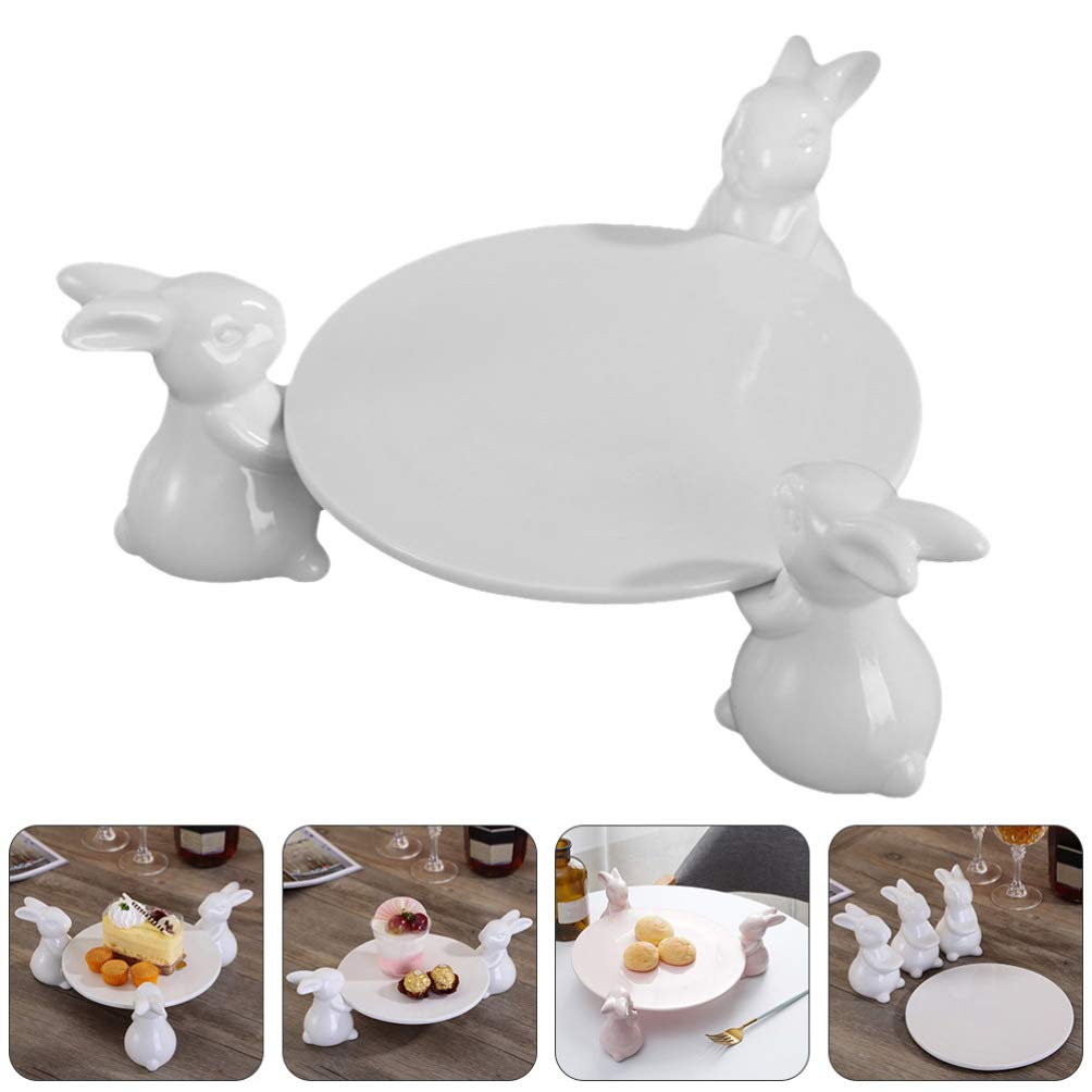 NUOBESTY 2-Piece Ceramic Rabbit Serving Tray Set - Bunny Design Dessert Display Plates for Cupcakes, Pastries & Food - Elegant Tea Party, Easter Decor & Home Kitchen Storage Accessories