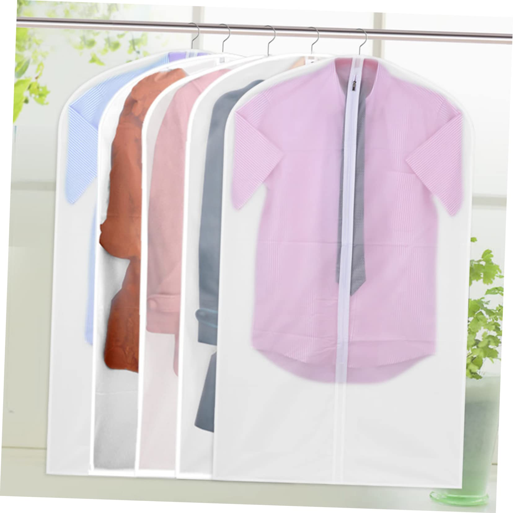 Cabilock 5-Pack White Garment Bags for Suits, Dresses & Coats - Breathable Hanging Clothes Storage Protector for Travel, Closet Organization & Seasonal Clothing Storage