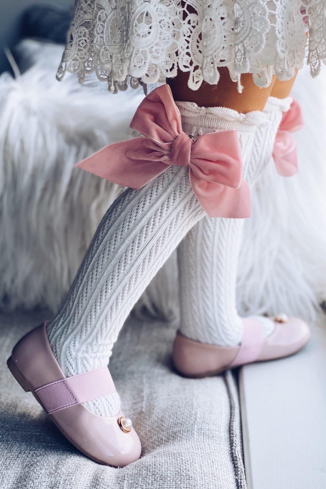 Knee High Velvet Bow Socks for Women - Soft & Elegant Winter Fashion Socks (Black/White) - Perfect for Christmas Gifts, Outfit Accessories & Cold Weather