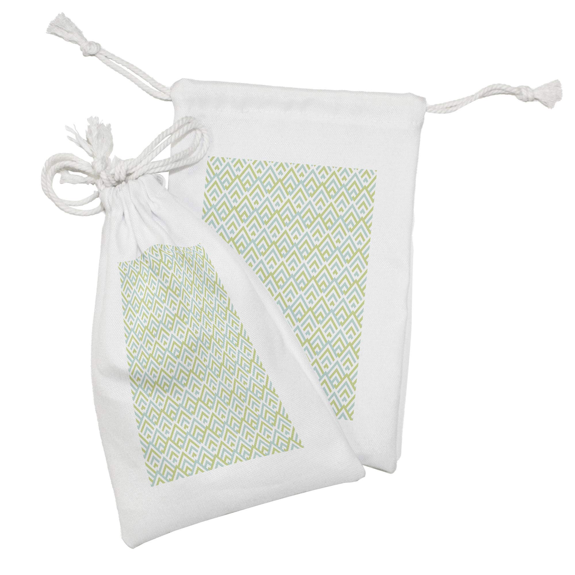Ambesonne Retro Fabric Pouch Set of 2 - Geometric Striped Rhombus Pattern Drawstring Bags for Toiletries, Travel Essentials, Makeup & Party Favors (9