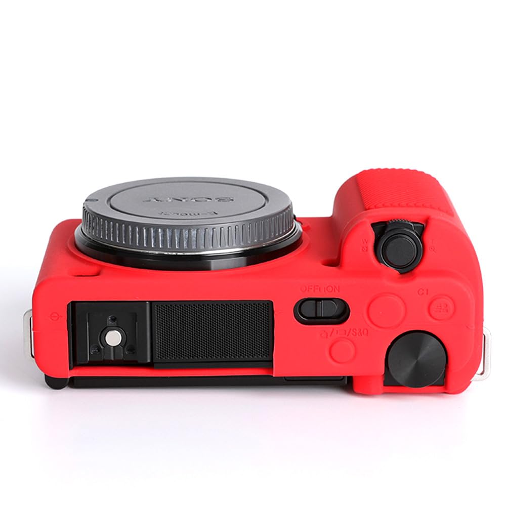 Pocoukate Soft Silicone Slim Fit Camera Case Cover for Sony ZV-E10/ZV-E10L - Red Vlog Style Protection with Screen Protector | Perfect for Travel, Outdoor Shooting & Daily Camera Care