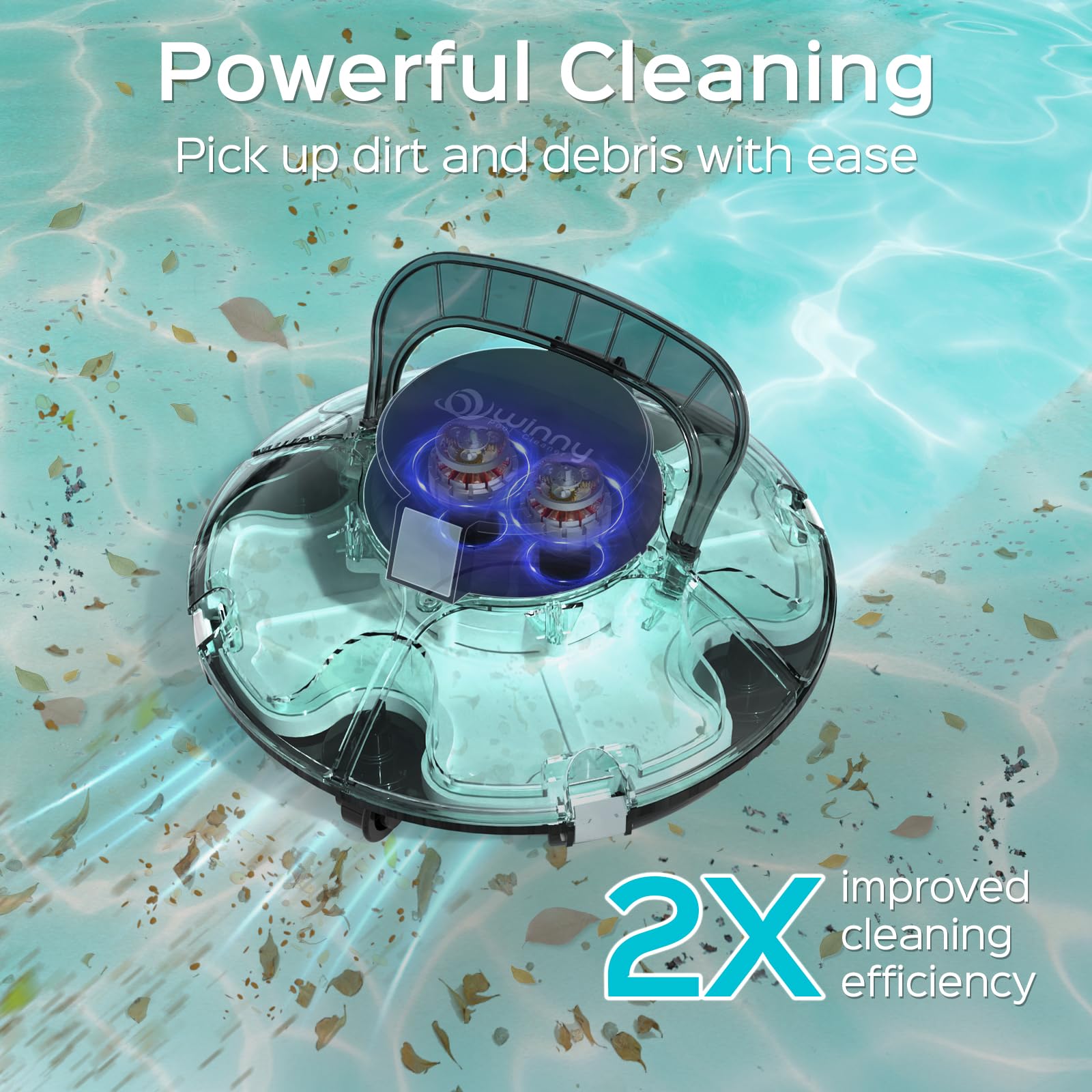 Automatic Cordless Robotic Pool Vacuum Cleaner - Powerful 75-Minute Runtime, Transparent Design for Easy Debris Monitoring - Perfect for Flat Above Ground Swimming Pools (Ideal for Weekly Pool Maintenance & Quick Cleaning Between Uses)