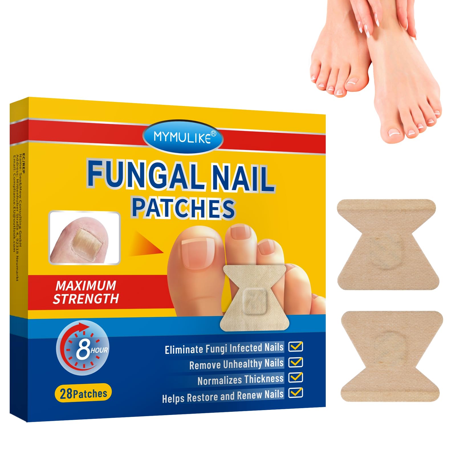 Extra Strength Nail Repair Patches - 28 Count | Damaged Nail Treatment for Discolored & Thickened Nails | 8-Hour Overnight Renewal | Perfect for Pedicures & Nail Care Routine