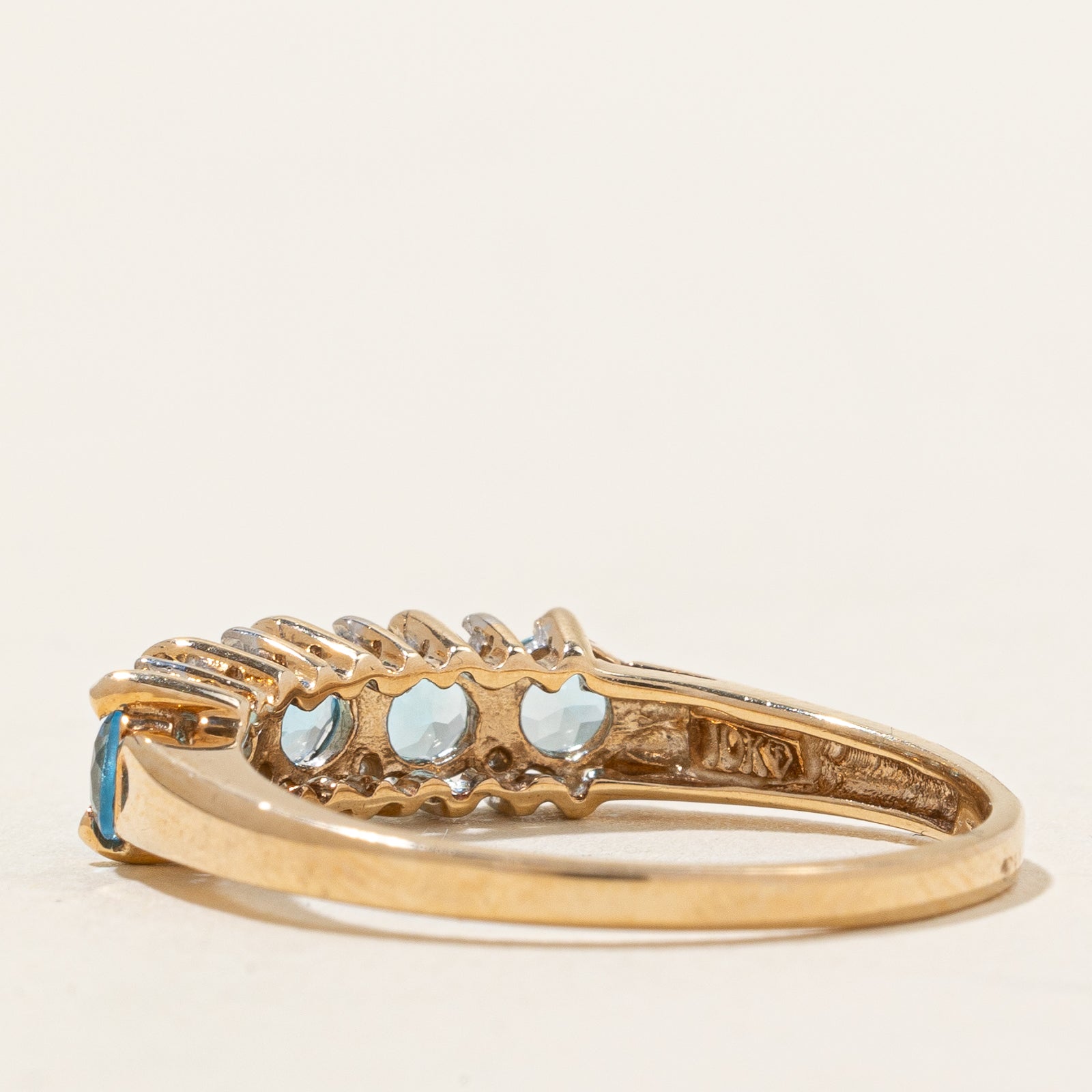 Five Stone Blue Topaz & Diamond Ring | 0.90ctw Gemstone & 0.04ctw Diamonds | Size 7.75 | Elegant Jewelry for Engagement, Anniversary & Special Occasions