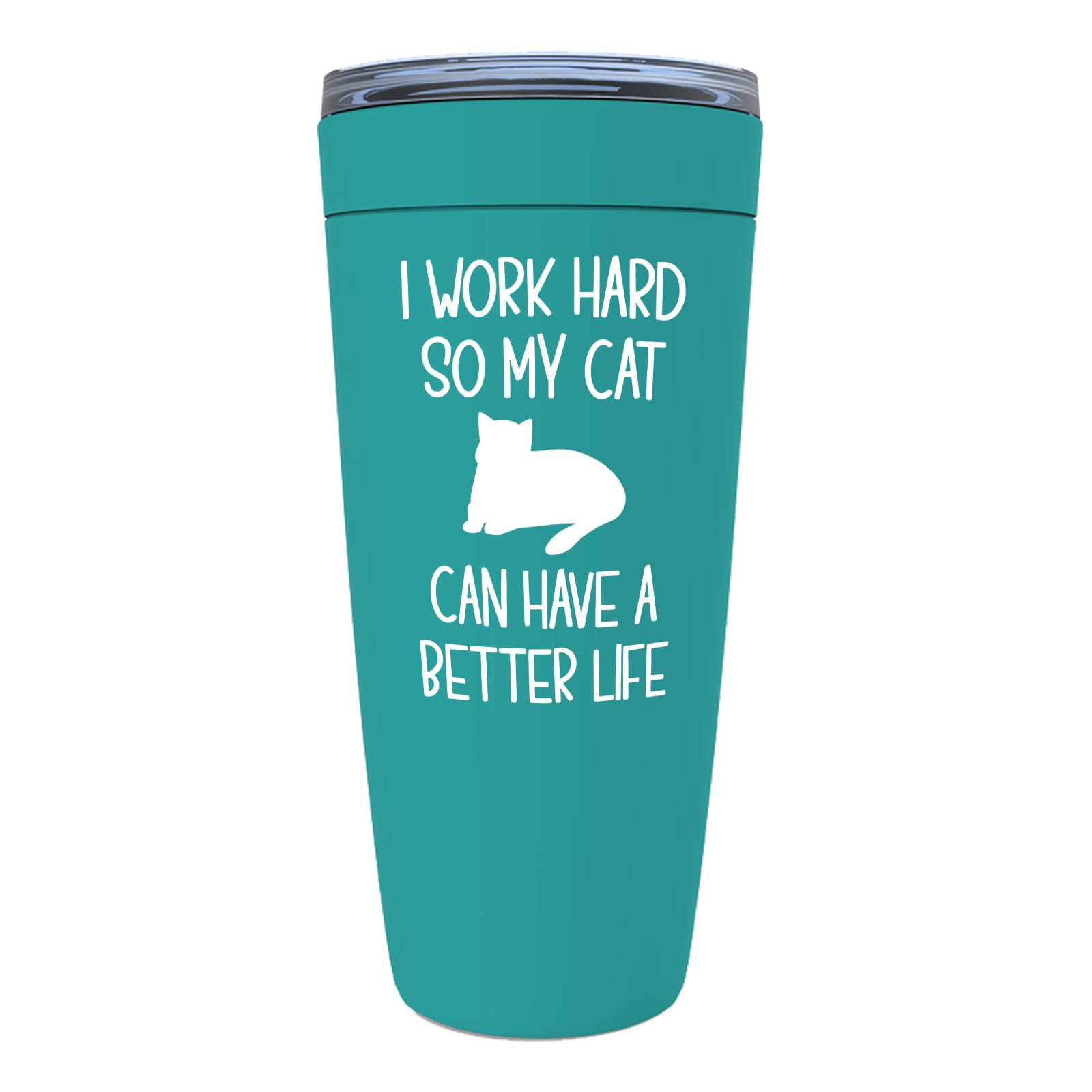 20oz Funny Sarcasm Mint Tumbler - 'Work Hard So My Cat Has a Better Life' Insulated Cup for Cat Lovers, Cat Moms & Besties - Perfect for Office, Gifts & Coffee Breaks
