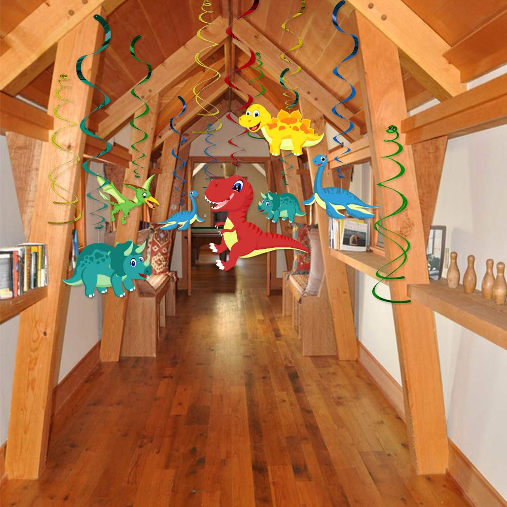 30-Piece Dinosaur Hanging Swirl Decorations - Dinosaur Theme Baby Shower & Birthday Party Supplies for Boys - Perfect for Nursery, Classroom, and Dinosaur-Themed Party Decor