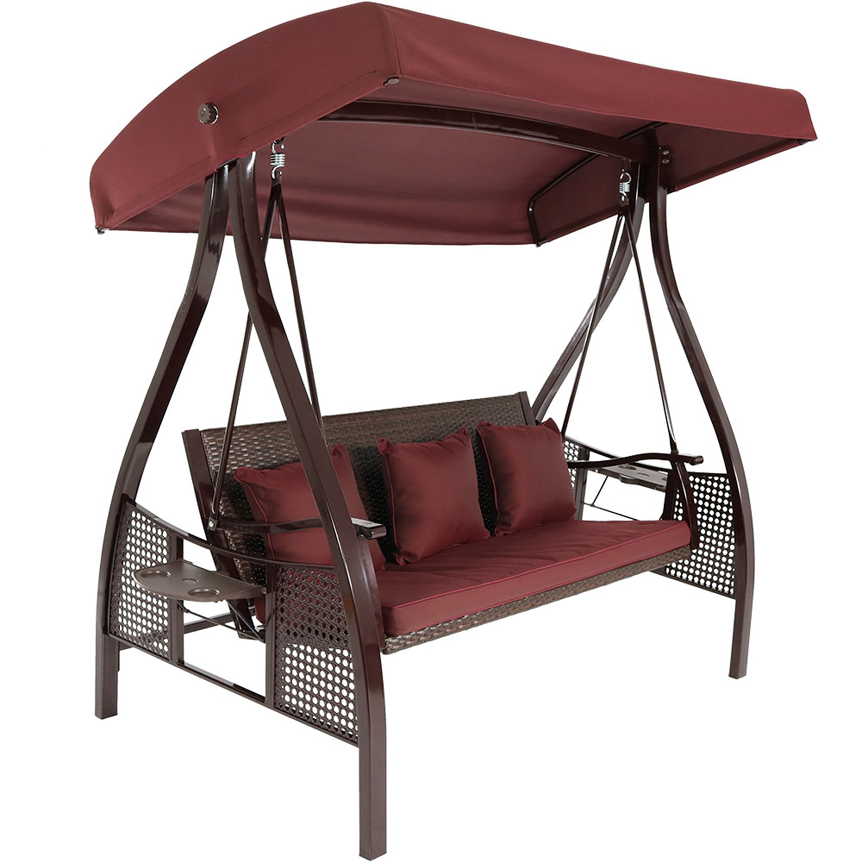Sunnydaze Deluxe 3-Person Outdoor Patio Swing with Adjustable Canopy & Side Tables - Perfect for Backyard, Garden, and Porch Relaxation
