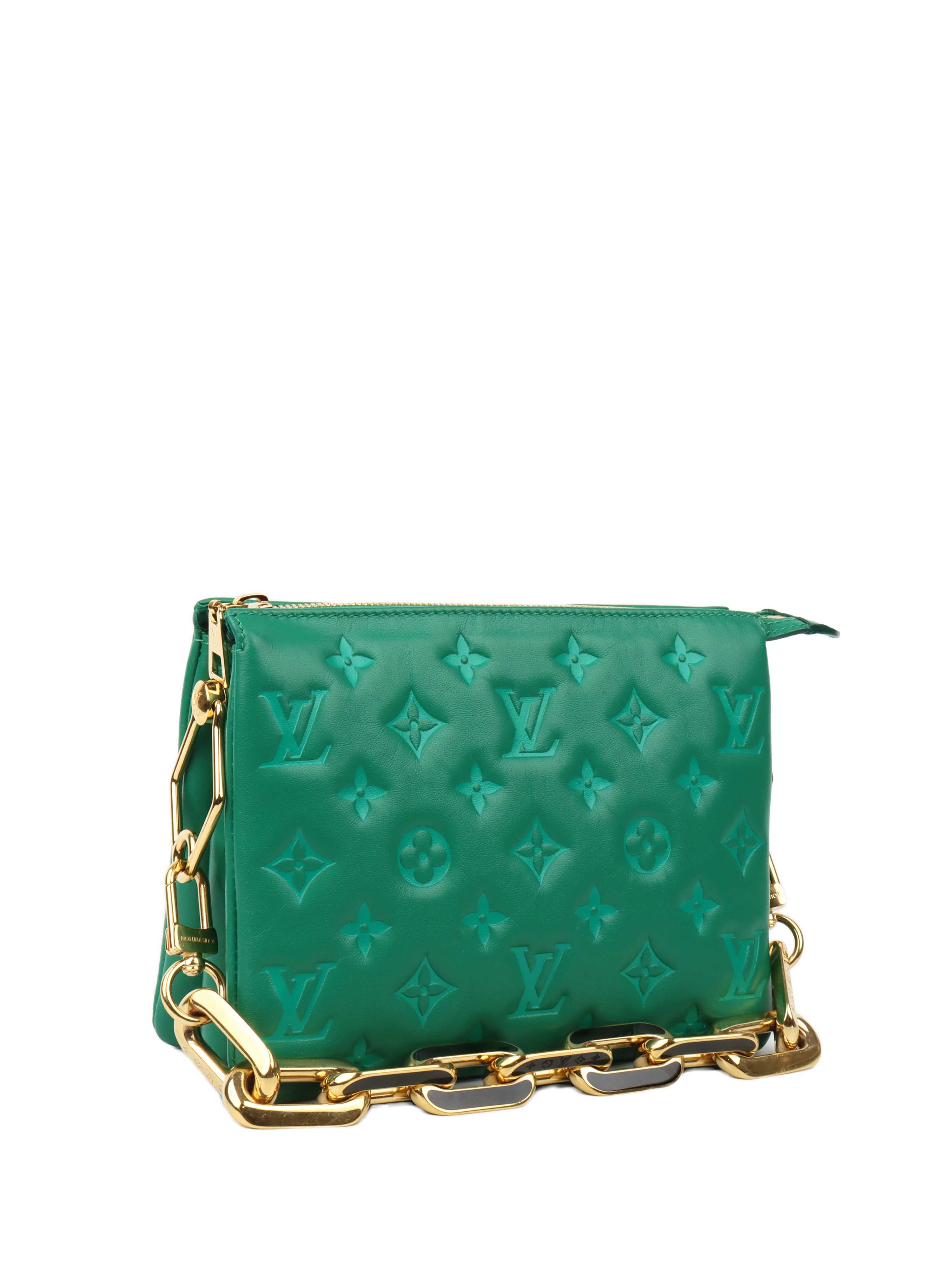 Louis Vuitton Vert Green Monogram Embossed Puffy Coussin BB Crossbody Bag with Gold Hardware - Perfect for Date Night, Parties & Luxury Fashion Accessories