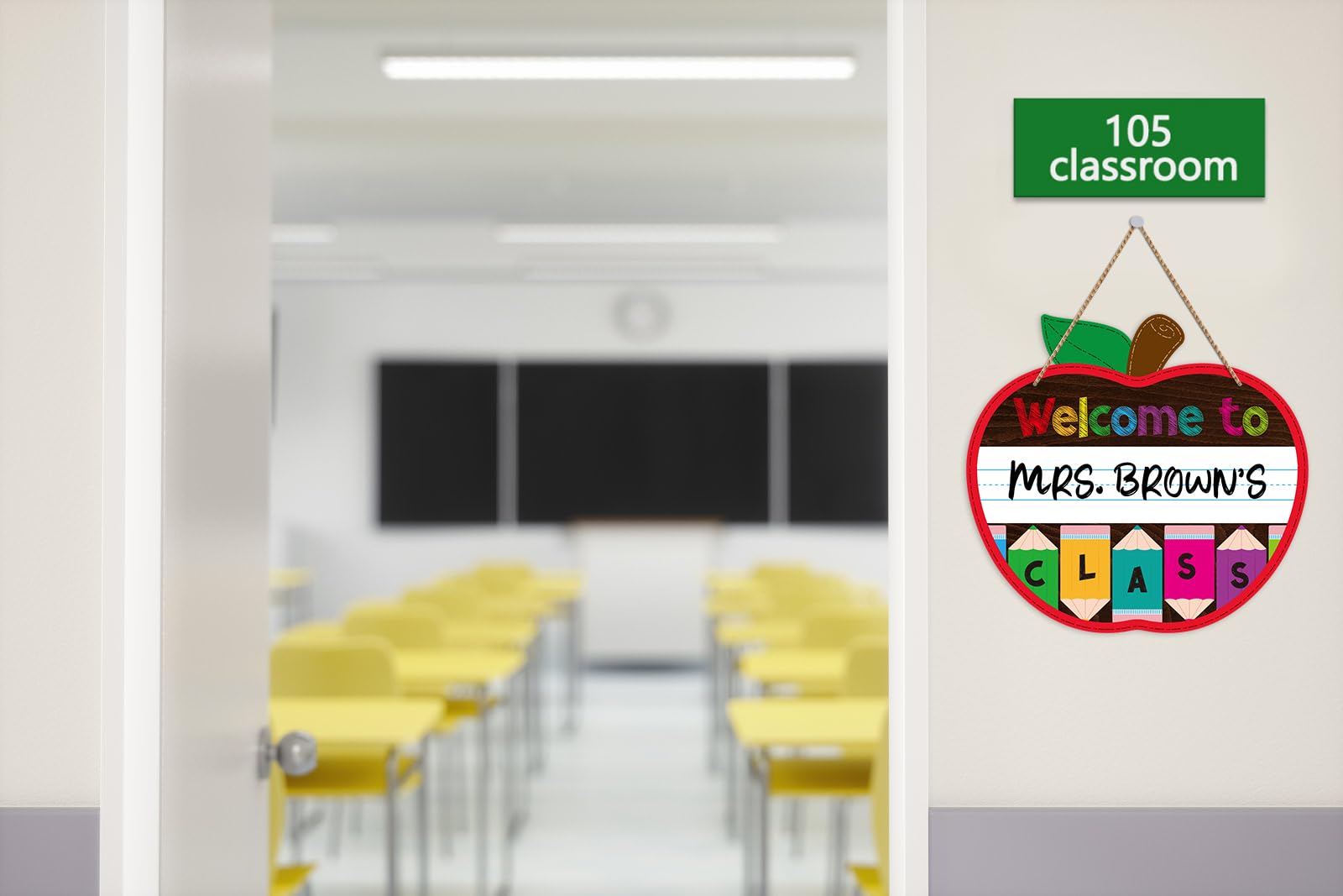 Personalized Apple-Shaped Welcome Sign for Classroom Door - 11.3