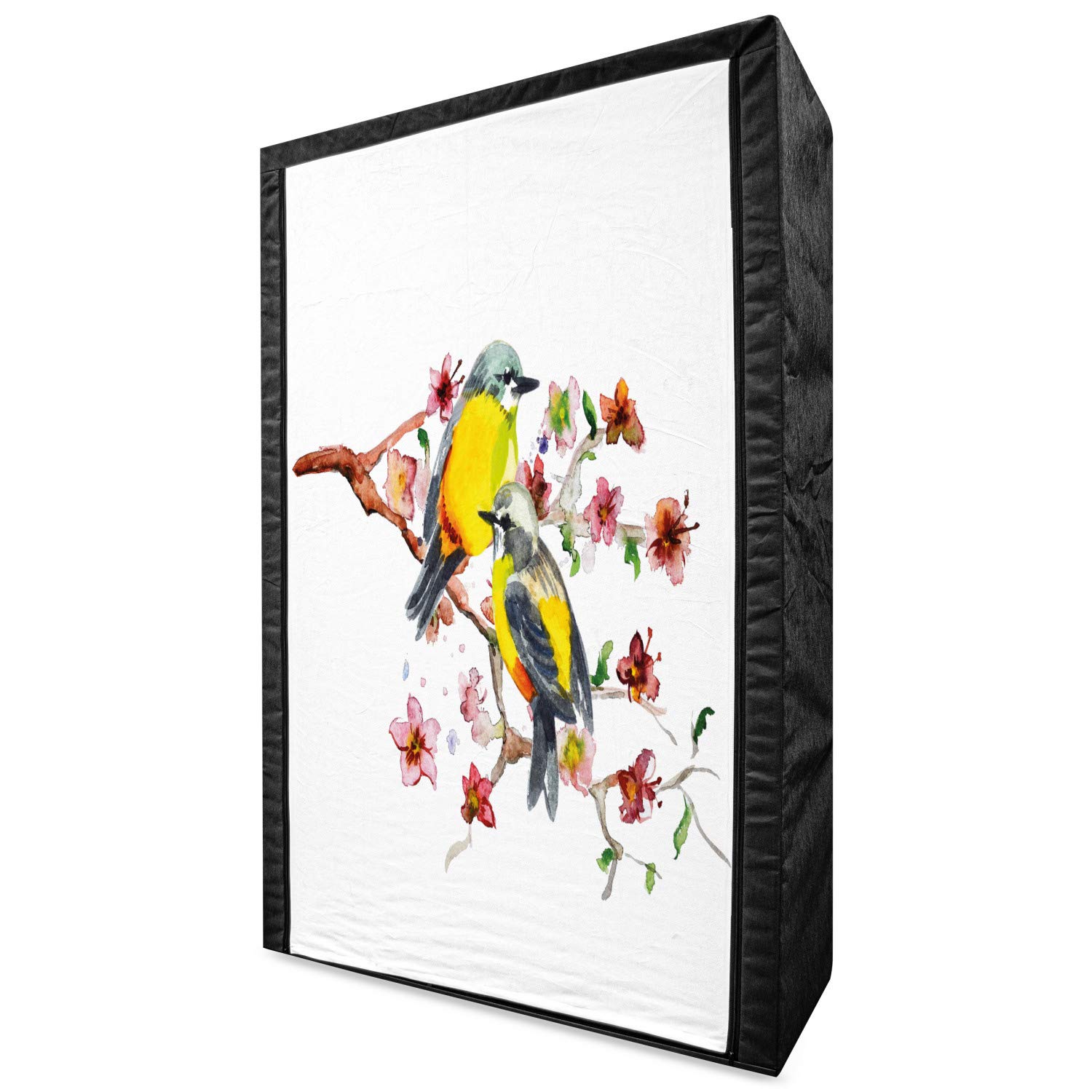 Ambesonne Nature Portable Fabric Wardrobe - Watercolor Bird & Flower Print Clothing Organizer with Shelves, 42.5