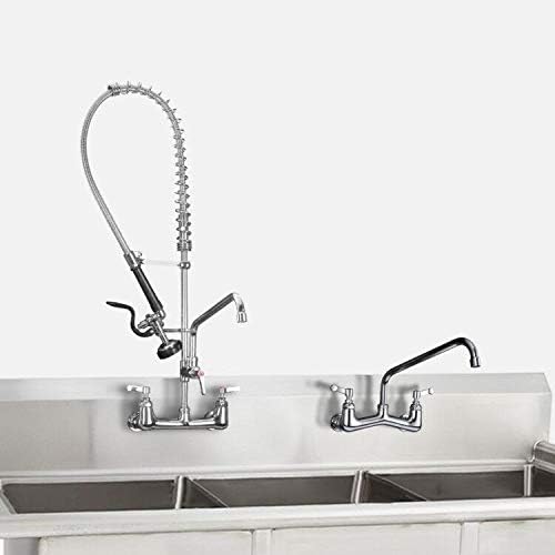 Commercial Brass Wall Mount Kitchen Sink Faucet with Pull Down Sprayer - 36