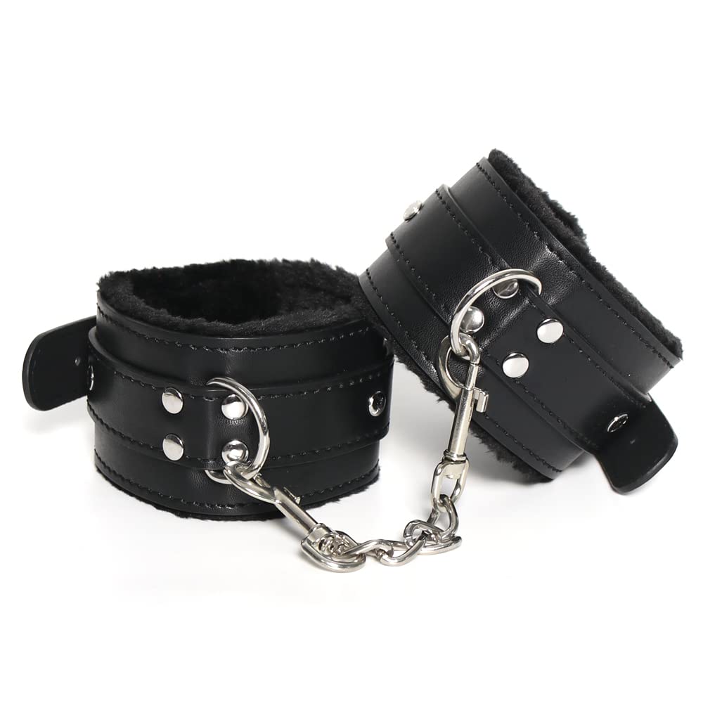 Premium Adjustable BDSM Handcuffs for Wrist & Ankle - Soft PU Leather Bondage Restraints for Couples, Fetish & SM Play - Black Sex Toys for Adults - Perfect for Bedroom Roleplay & Spicing Up Relationships