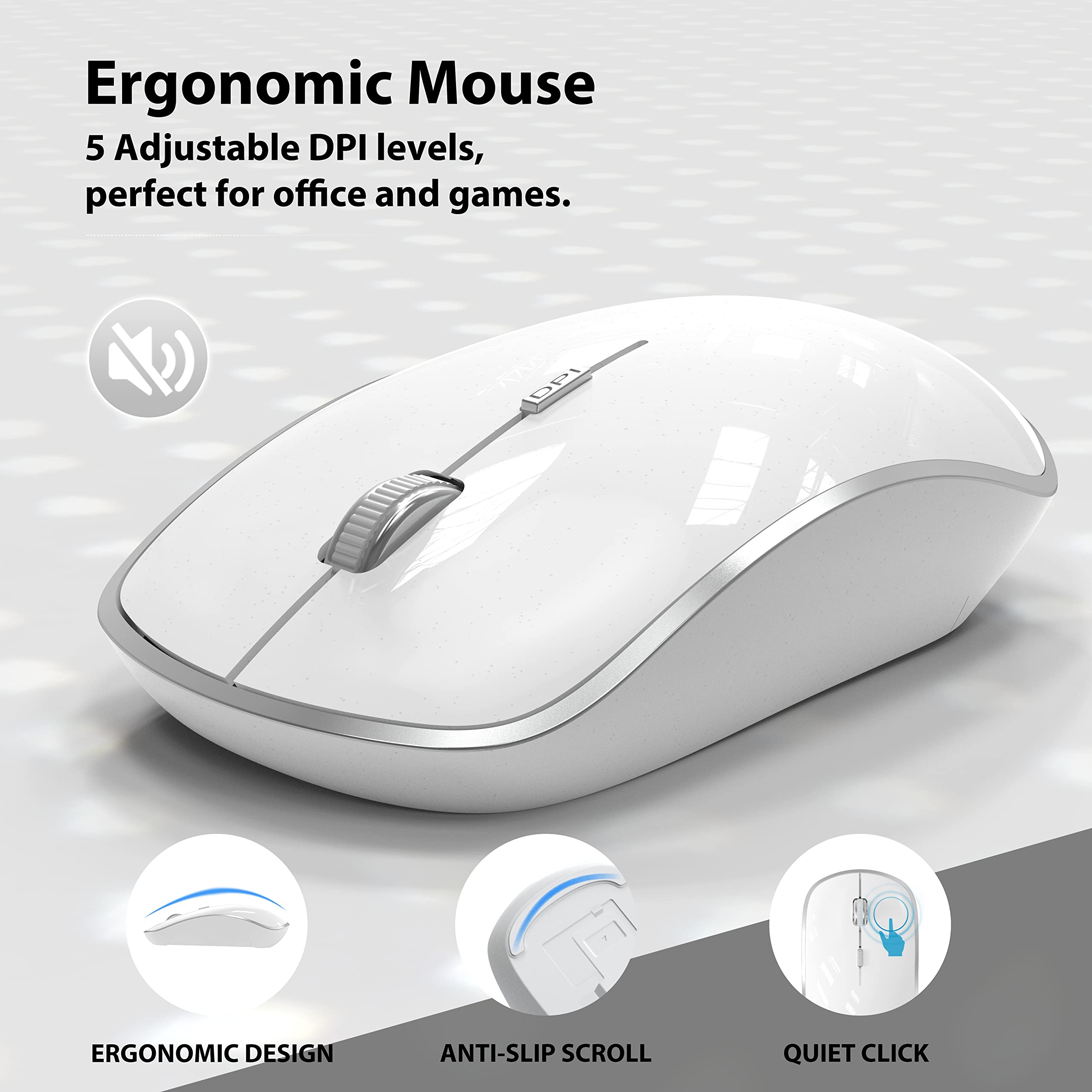 JOYACCES 2.4G Wireless Keyboard and Mouse Combo - Ultra Slim Compact Design for Windows PC, Laptop, Desktop Computer (Silver) | Perfect for Office Work, Home Use & Gaming