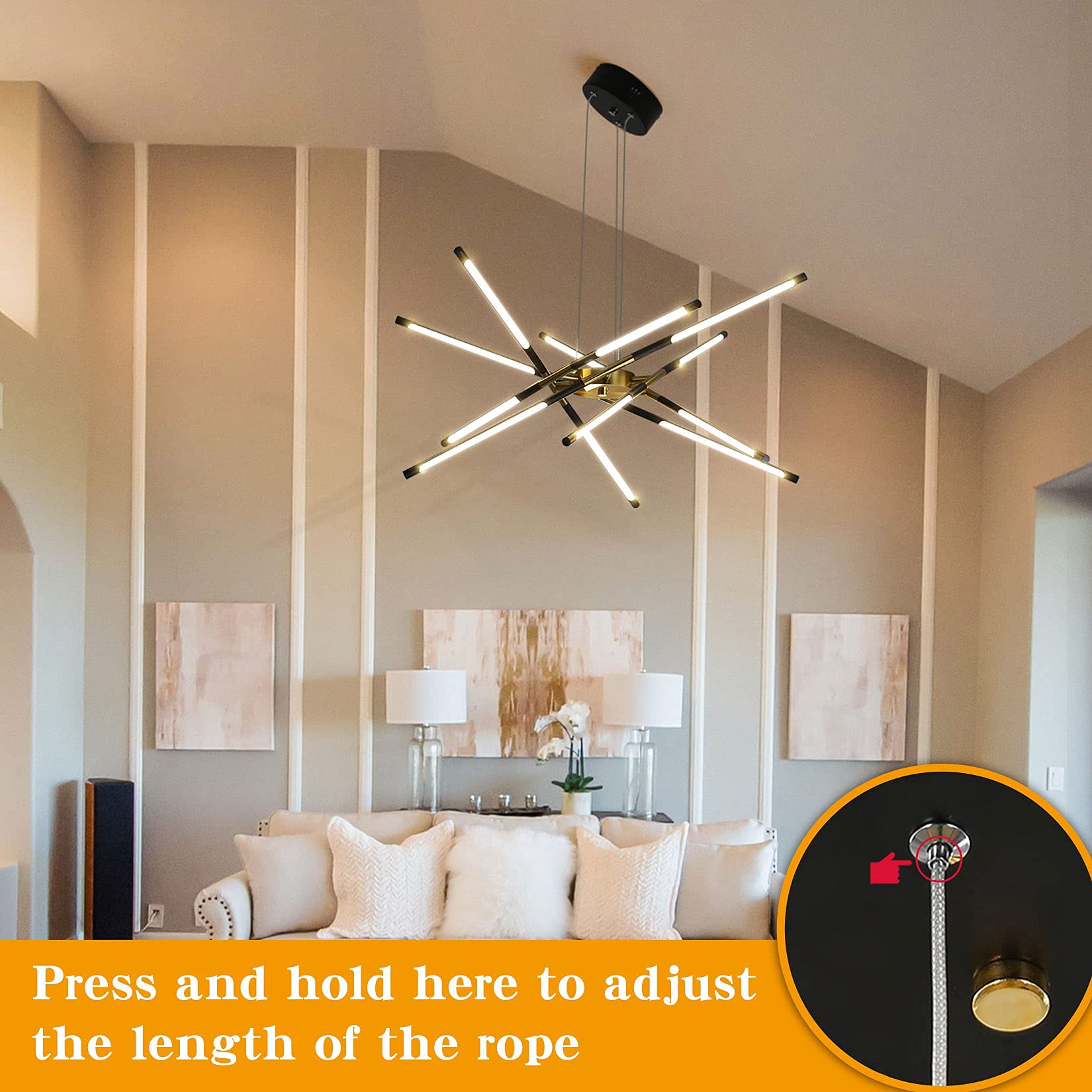 Modern Black and Gold Sputnik Chandelier - 12 Head LED Ceiling Light Fixture, Easy Install Pendant Lighting for Dining Room, Kitchen, Bedroom & Living Room - Elegant Home Decor for Parties, Weddings & Luxury Interiors