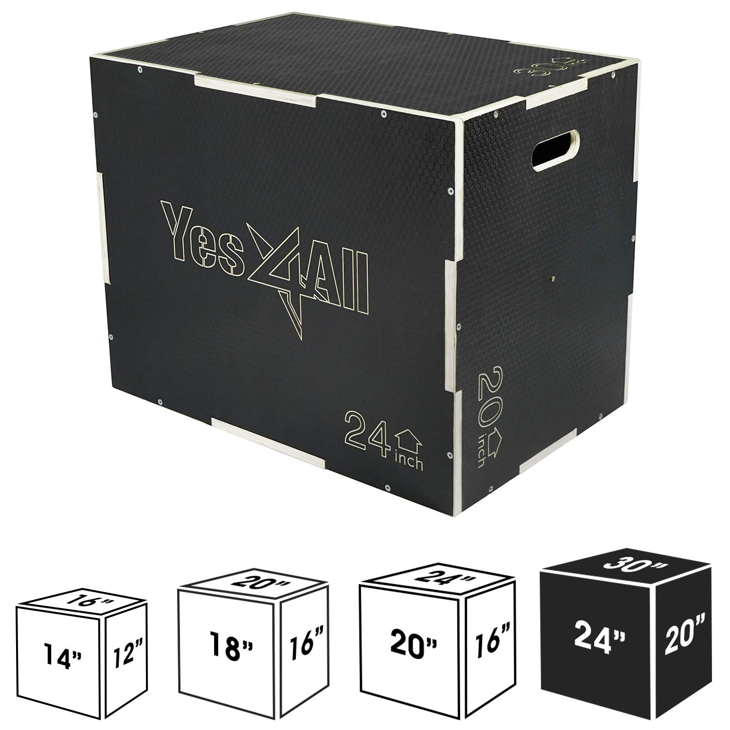 Yes4All 3-in-1 Non-Slip Wooden Plyo Box for CrossFit, Home Gym & Outdoor Workouts - Adjustable Height Plyometric Jump Box for Strength Training, Cardio & Fitness Exercises