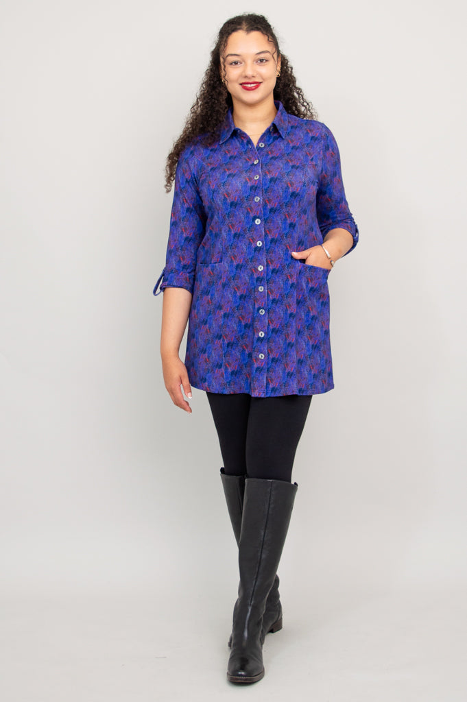 Charlie Tunic - Brushwork Bamboo Print Women's Top | Flowy Casual Blouse for Summer | Perfect for Beach, Office & Everyday Wear