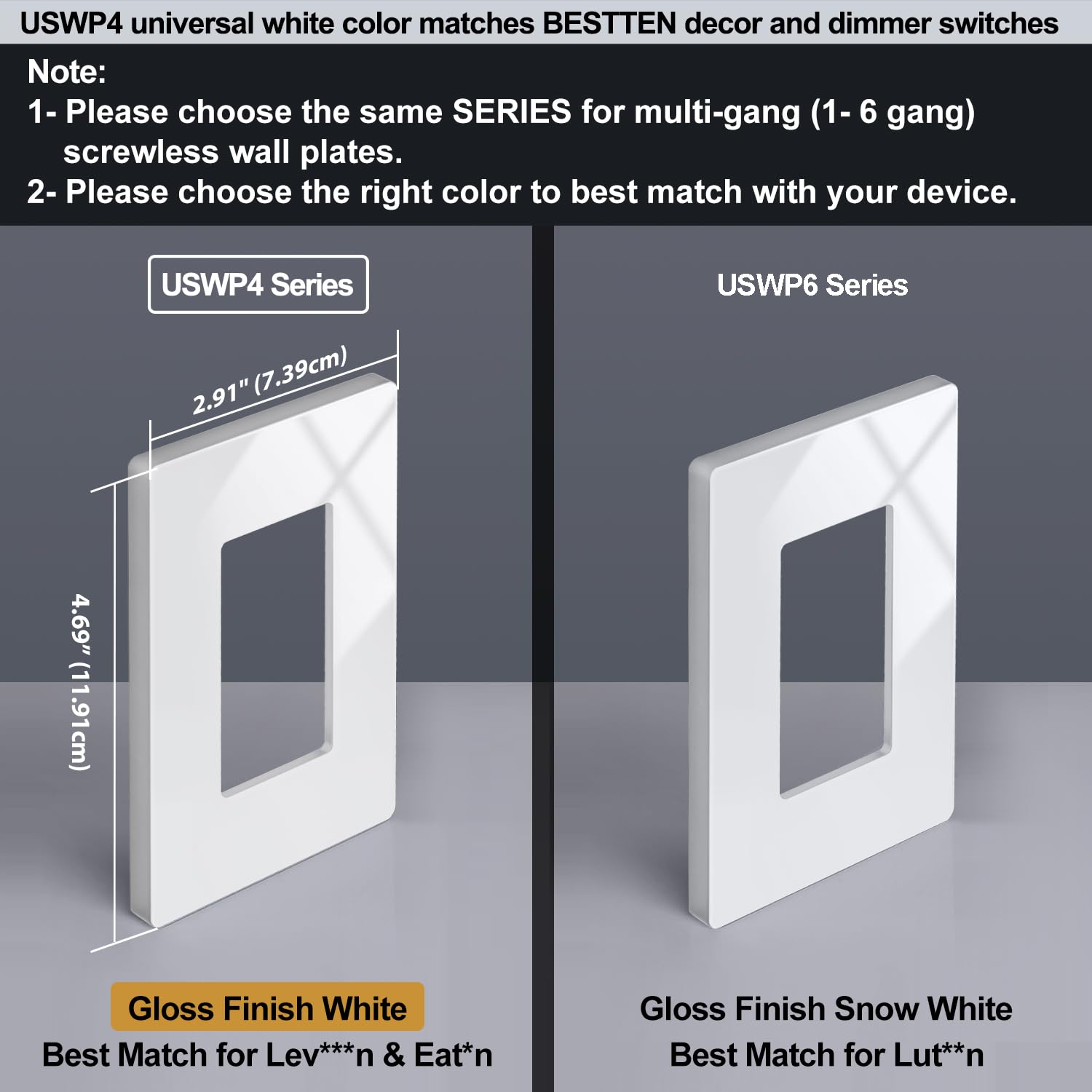 (100 Pack) BESTTEN 1-Gang Screwless Wall Plate - Glossy White Decorator Outlet Cover for Light Switch, Dimmer, USB, GFCI & Receptacle - Ideal for Home, Office & Commercial Renovations