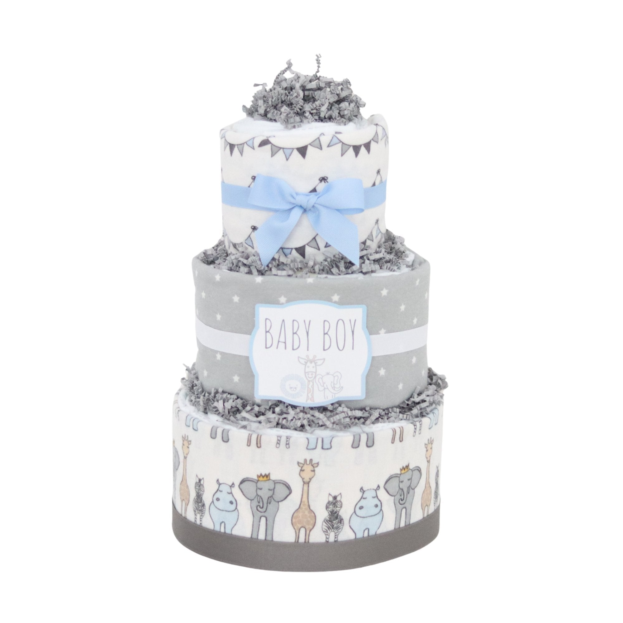 Royal Safari Diaper Cake - Baby Shower Gift Set with Organic Cotton Diapers, Soft Blanket & Plush Toys | Perfect for Newborns, Gender Reveal Parties & Nursery Decor (DCBG1002)