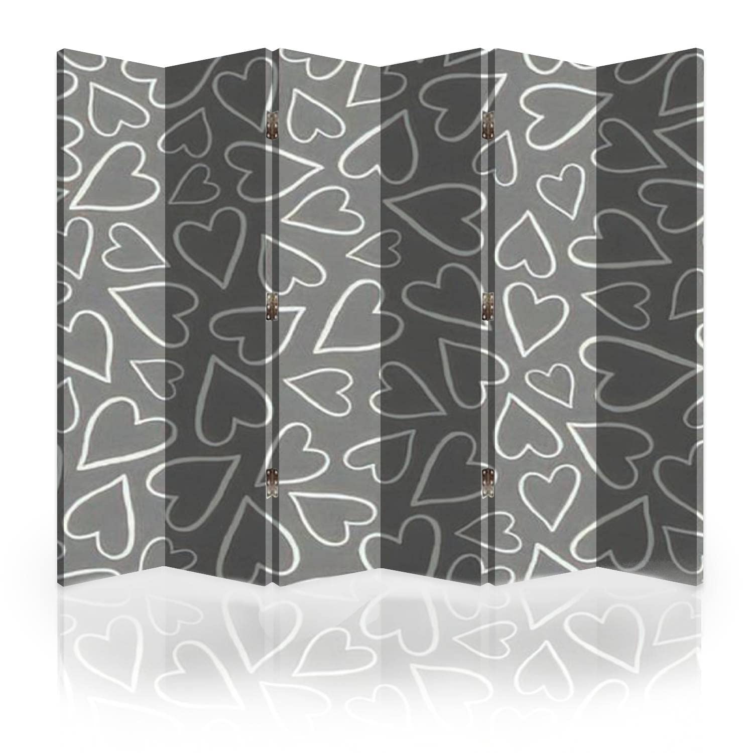 Hand-Painted Canvas Room Divider with Heart Pattern - 6-Panel Folding Privacy Screen for Bedroom, Office & Living Room | Space Separator & Decorative Partition Wall