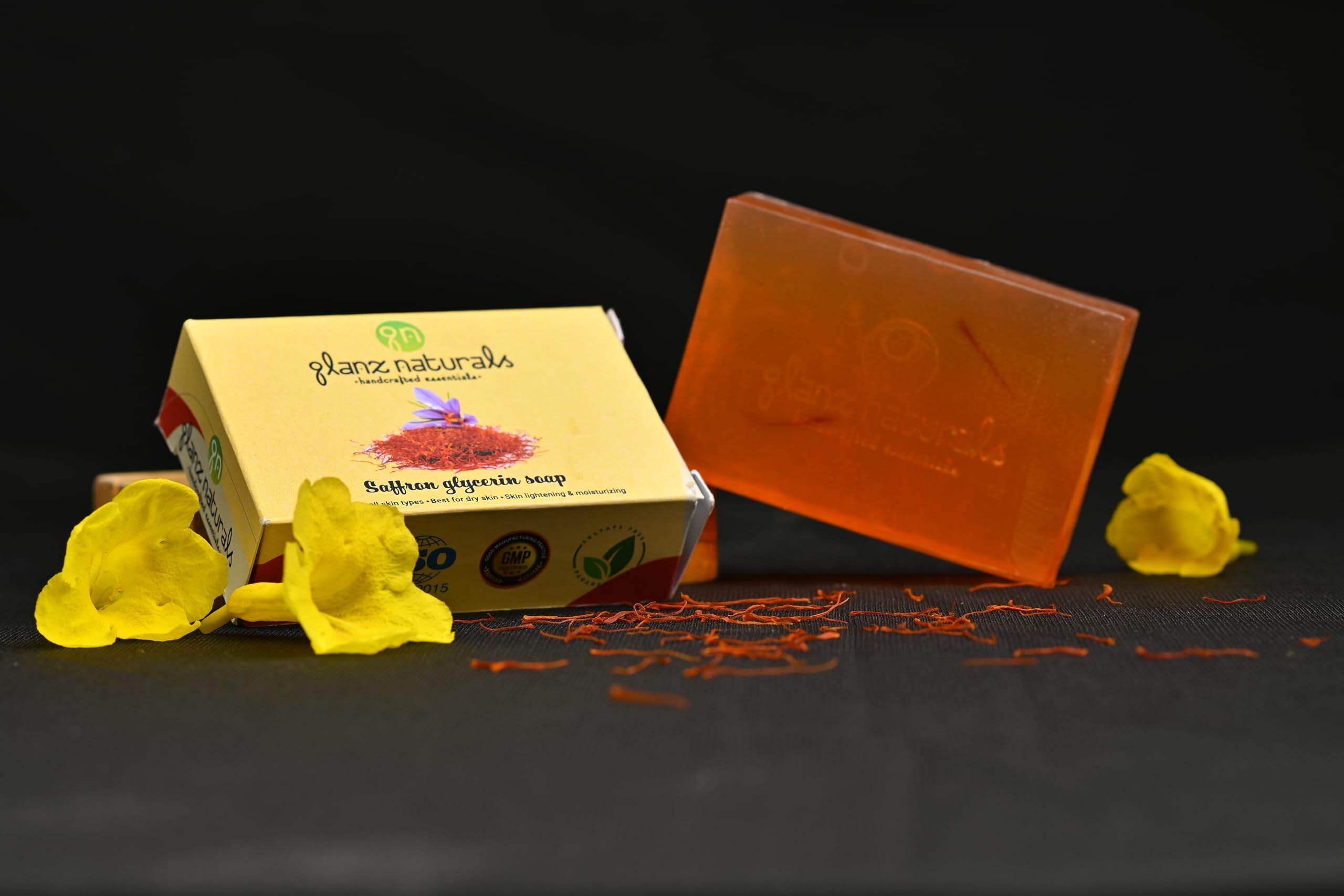 GLANZ NATURALS Saffron Skin Whitening Soap with Turmeric & Coconut Oil - 100g Kesar Soap for Brightening, Blemish-Free & Glowing Skin | Natural Skincare for Daily Cleansing & Radiance Boost