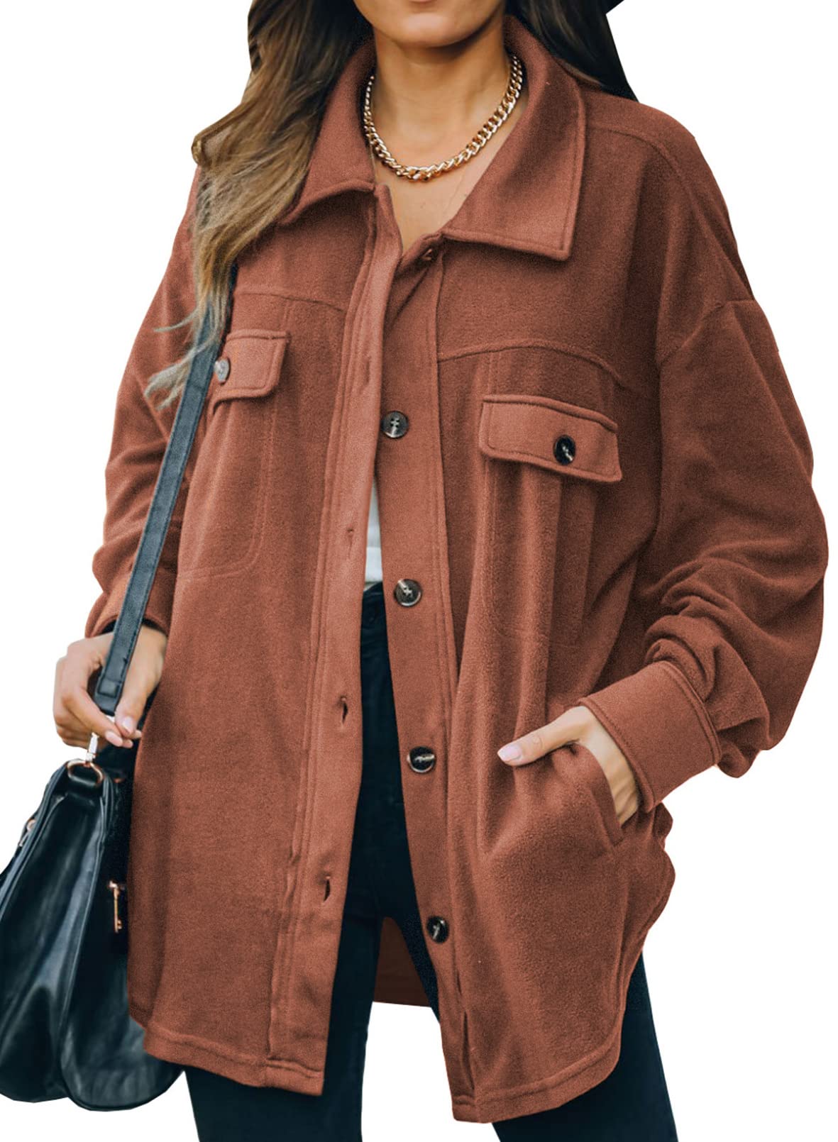 Stylish Women's Casual Long Sleeve Shacket Jacket with Pockets - Perfect for Fall Layering & Outdoor Activities