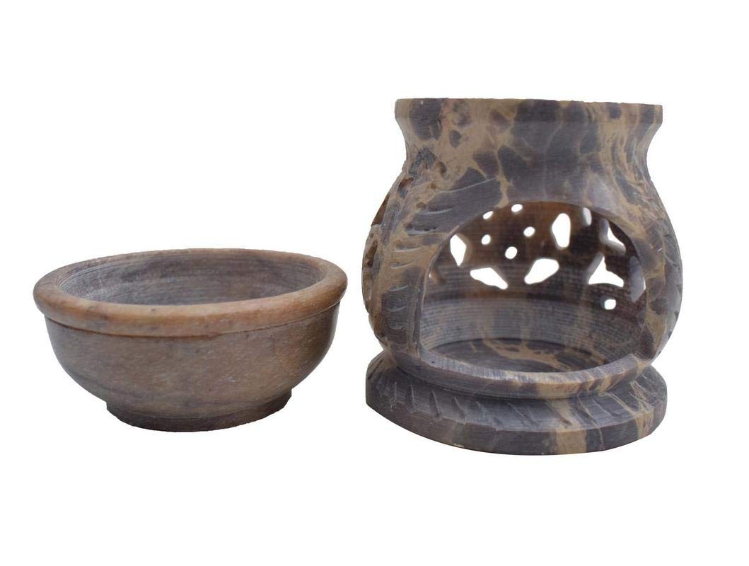 IFH Burner Oil Candle Wax Melt Tart Warmer Diffuser with Tealight Holder - Soapstone Aromatherapy Essential Oil Warmer for Home, Spa & Meditation (BRN28)