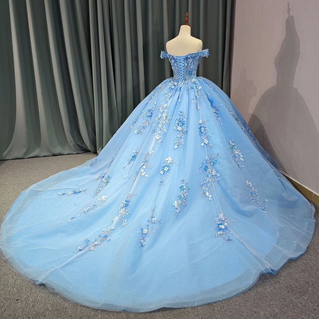 Blue Sweet 16 Birthday Party Dress - Off The Shoulder Ball Gown J3103 | Formal Prom, Quinceañera, Homecoming & Special Occasion Wear