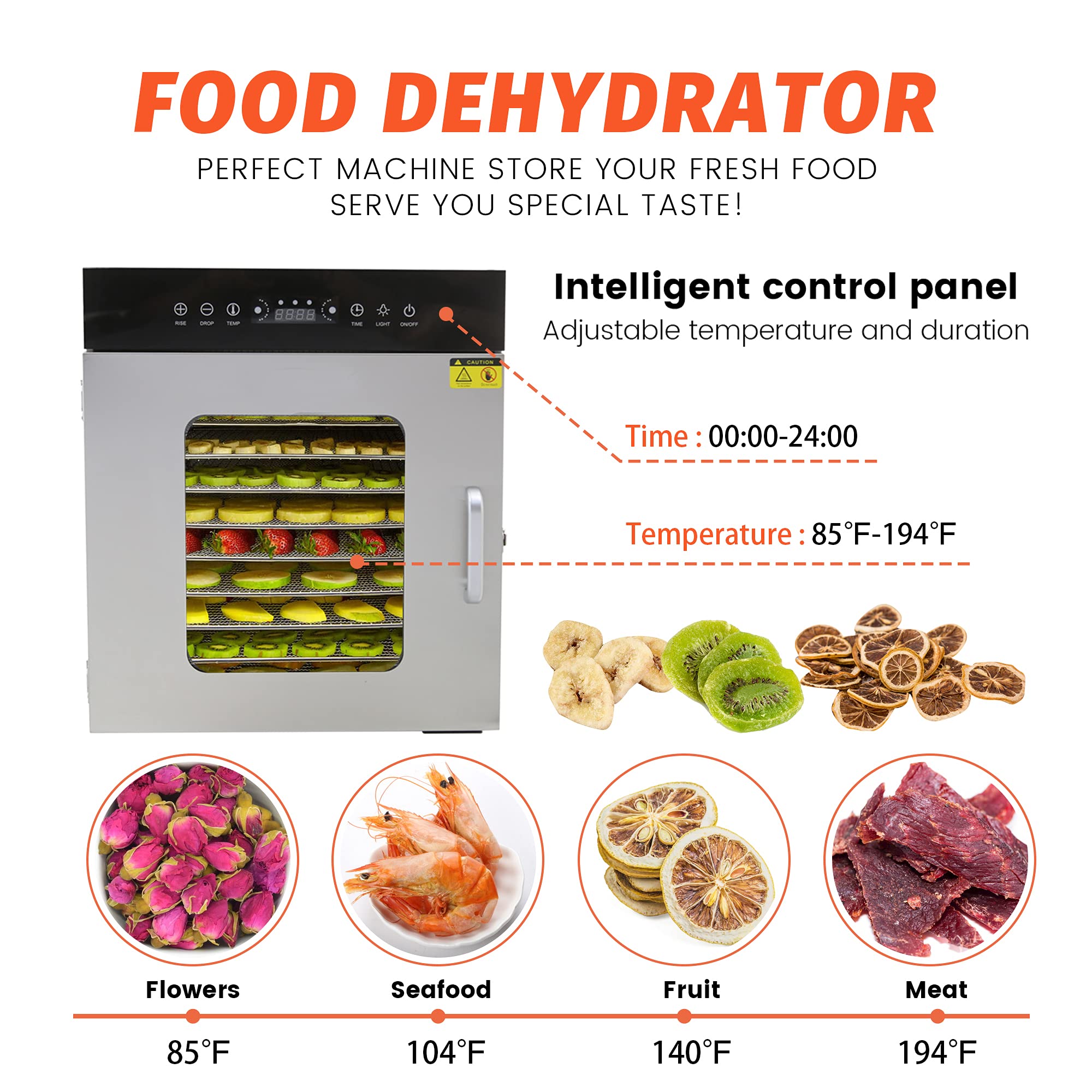 Premium 1000W Stainless Steel Food Dehydrator - 12 Tray Electric Food Dryer with Temperature Control & 24H Timer for Jerky, Meat, Fruit, Herbs, Mushrooms, Vegetables - Perfect for Home Cooking, Camping, Healthy Snacks & DIY Pet Treats