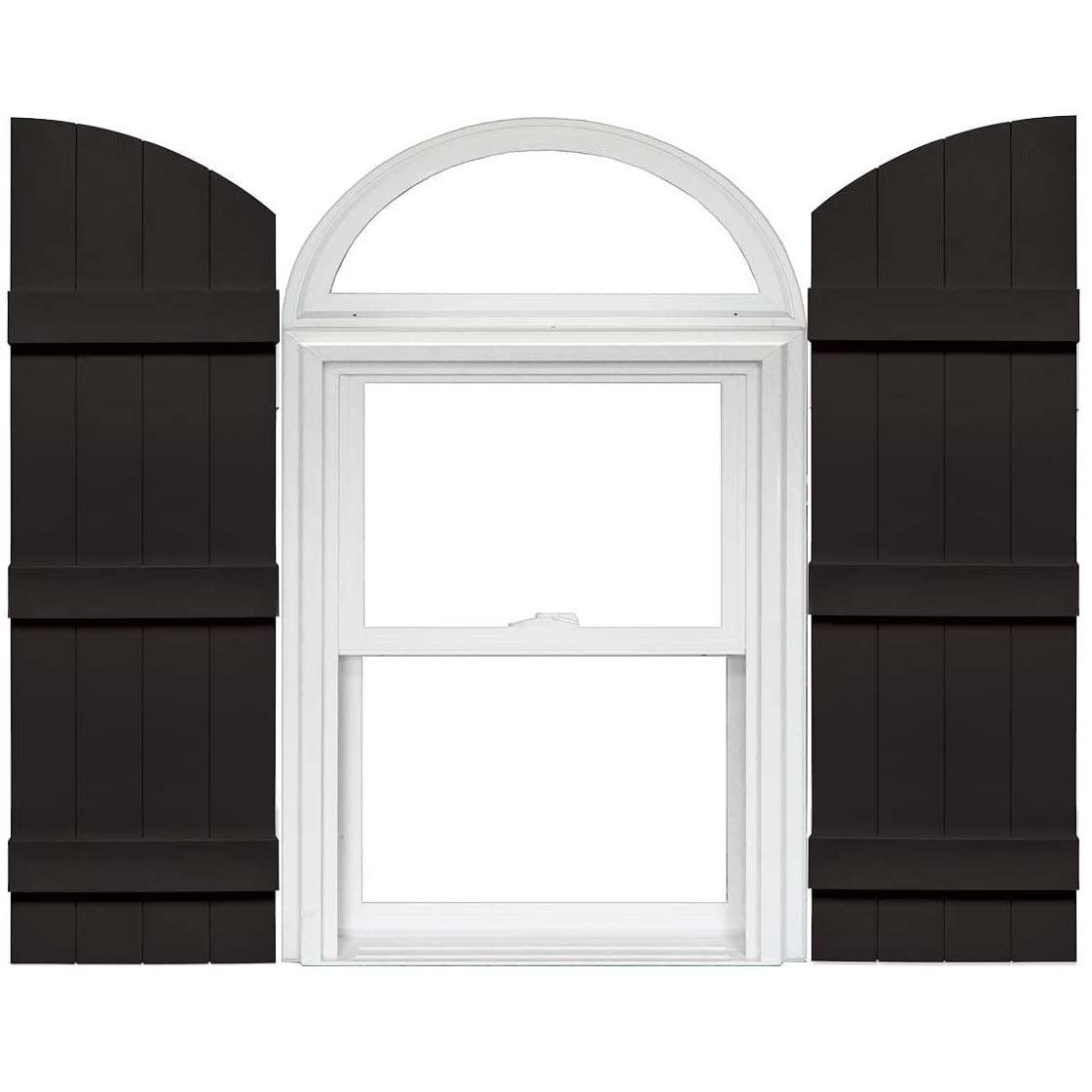 14x65 Black Vinyl Shutters - Mid America Board and Batten 4 Board Joined Arch Top Exterior Shutters (1 Pair) for Windows & Home Decor