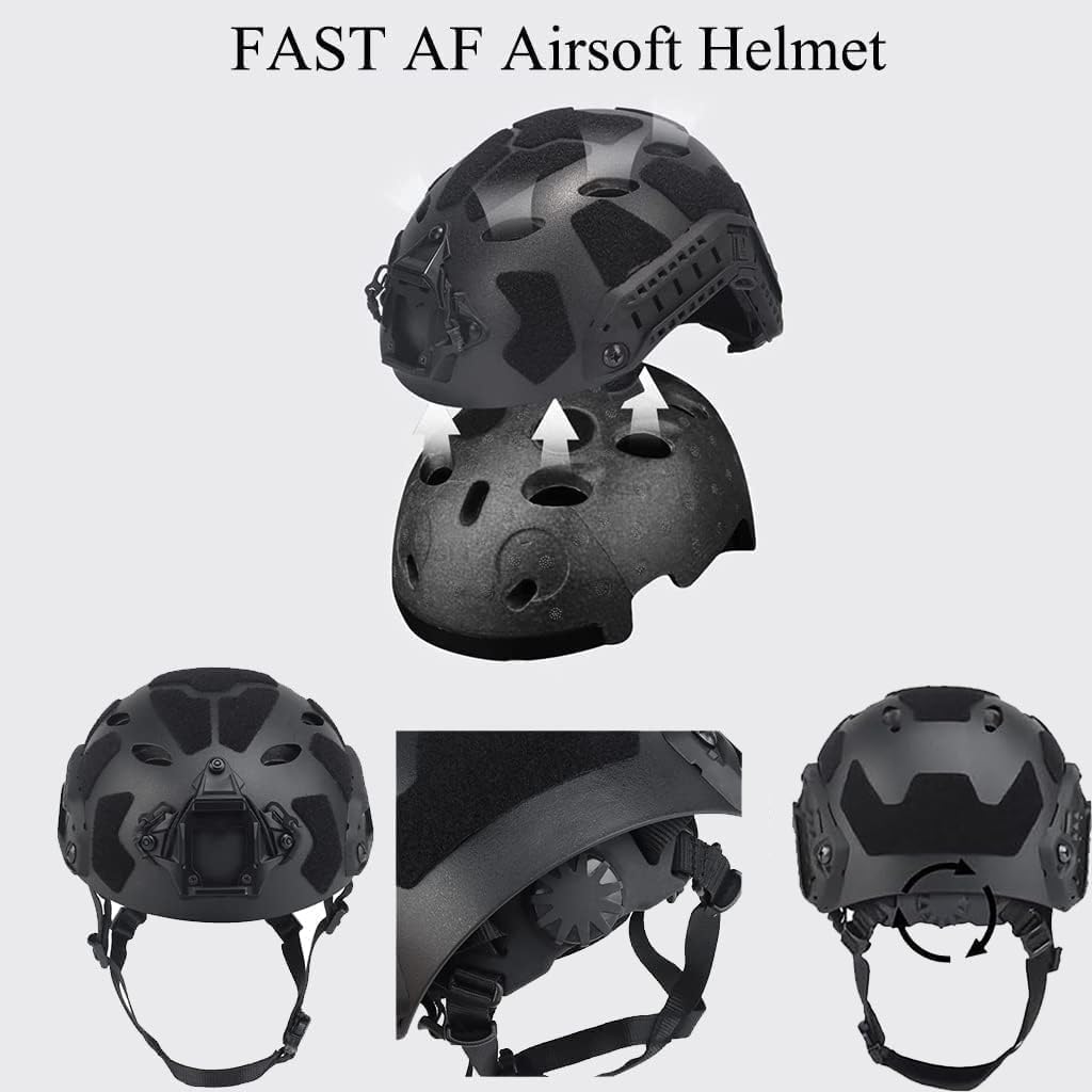 Tactical Fast SF Airsoft Helmet Set with Noise Canceling Headset, Paintball Mask, Goggles, Battery Bag & Signal Lights | L4G24 & NVG Models | Adjustable Hunting Gear for CS, Outdoor BBS Games & Military Simulation